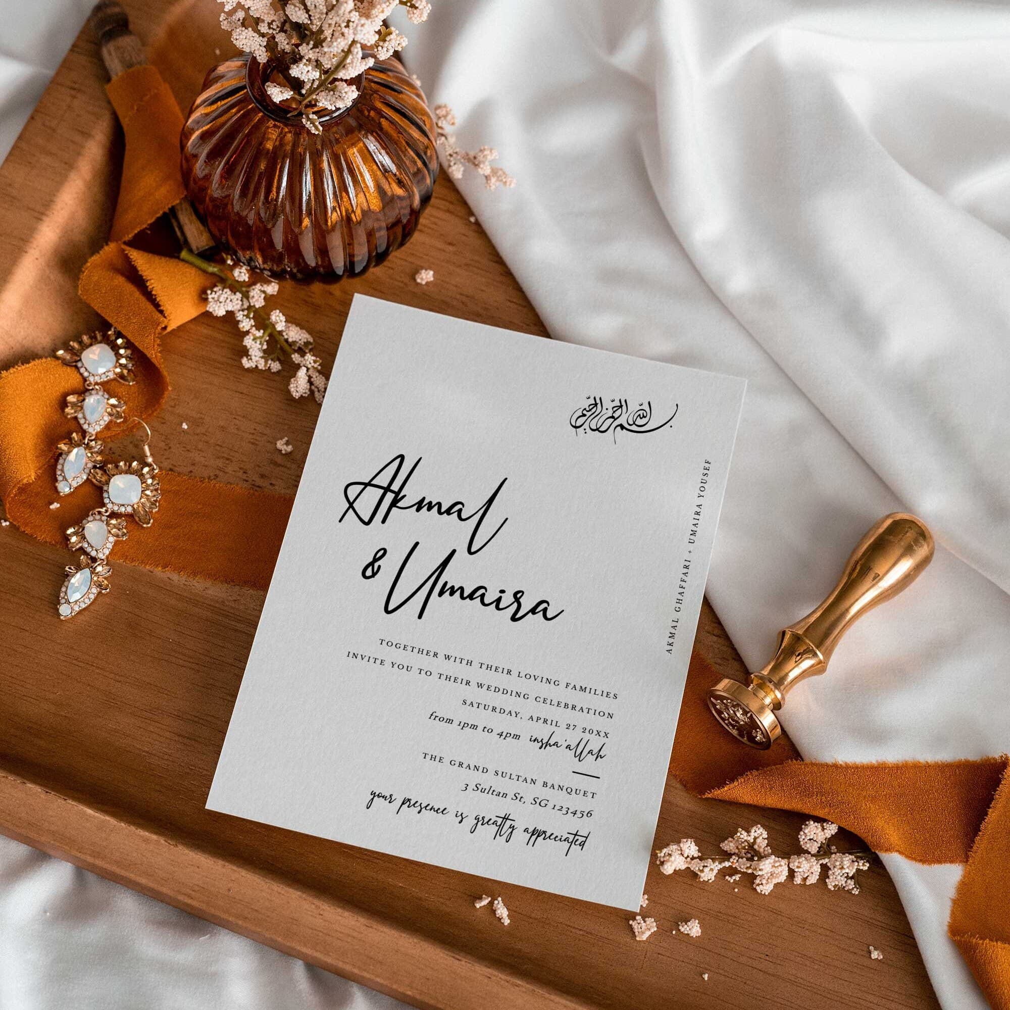 Minimalist Islamic Wedding Invitation Template AKMAL (5x7 Inches Double-Sided Details) — Instant Access | Edit Online - image 3