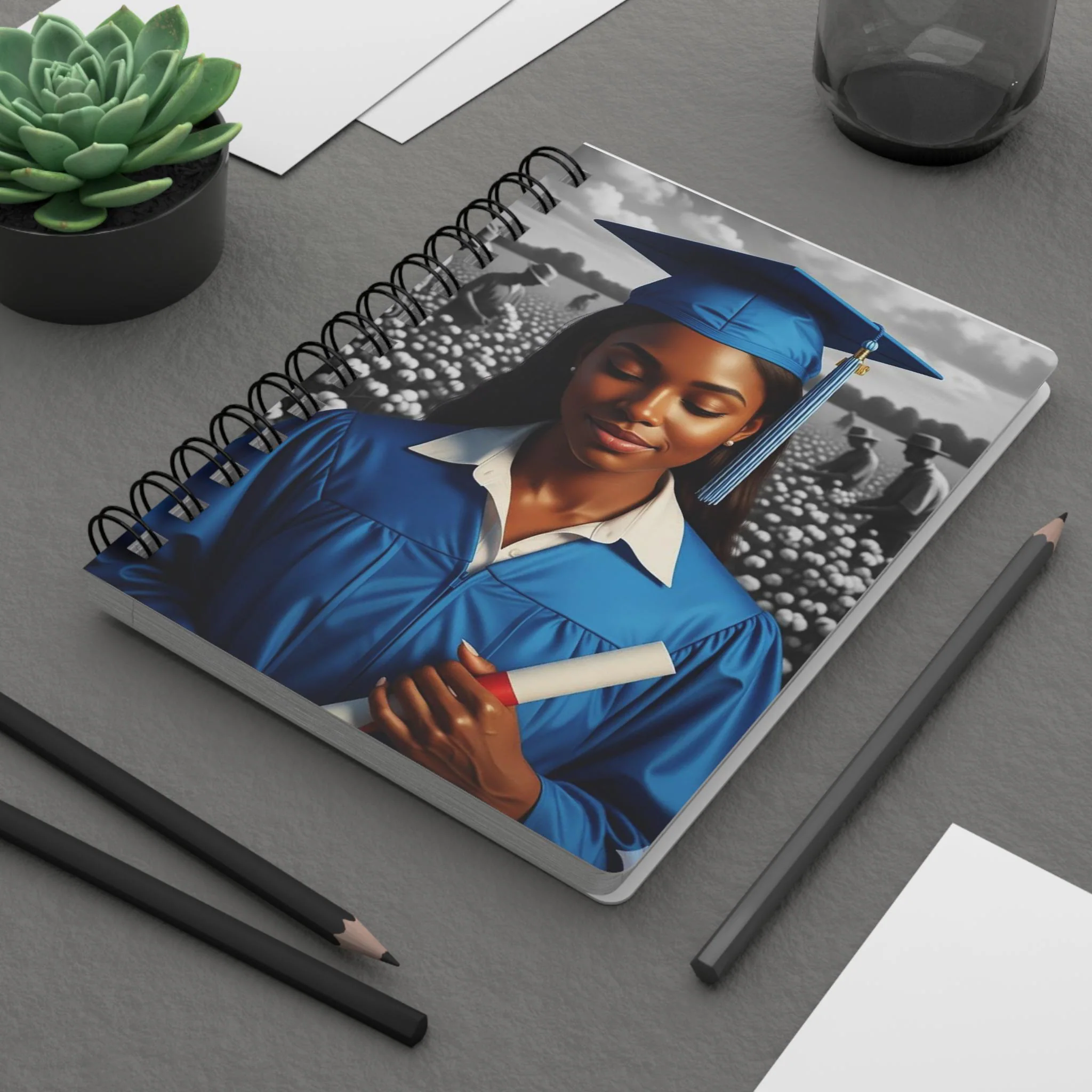 Graduation Cap and Gown Spiral Bound Journal | Grad Portrait Notebook