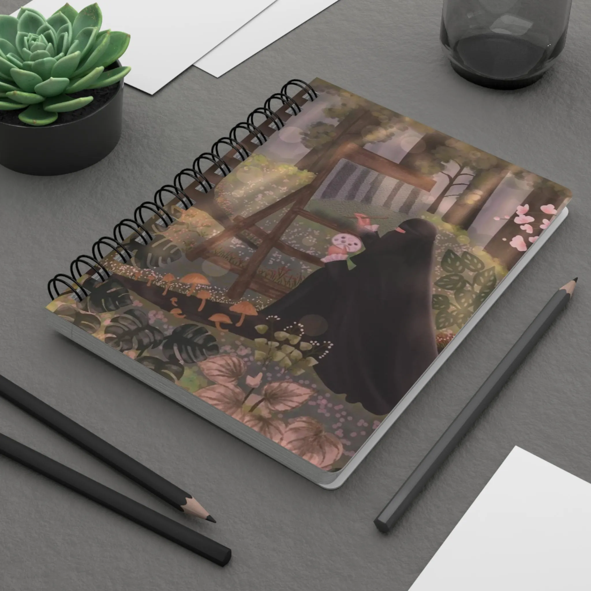 Veiled Woman in Forest Spiral Bound Journal | Floral Nature Illustration