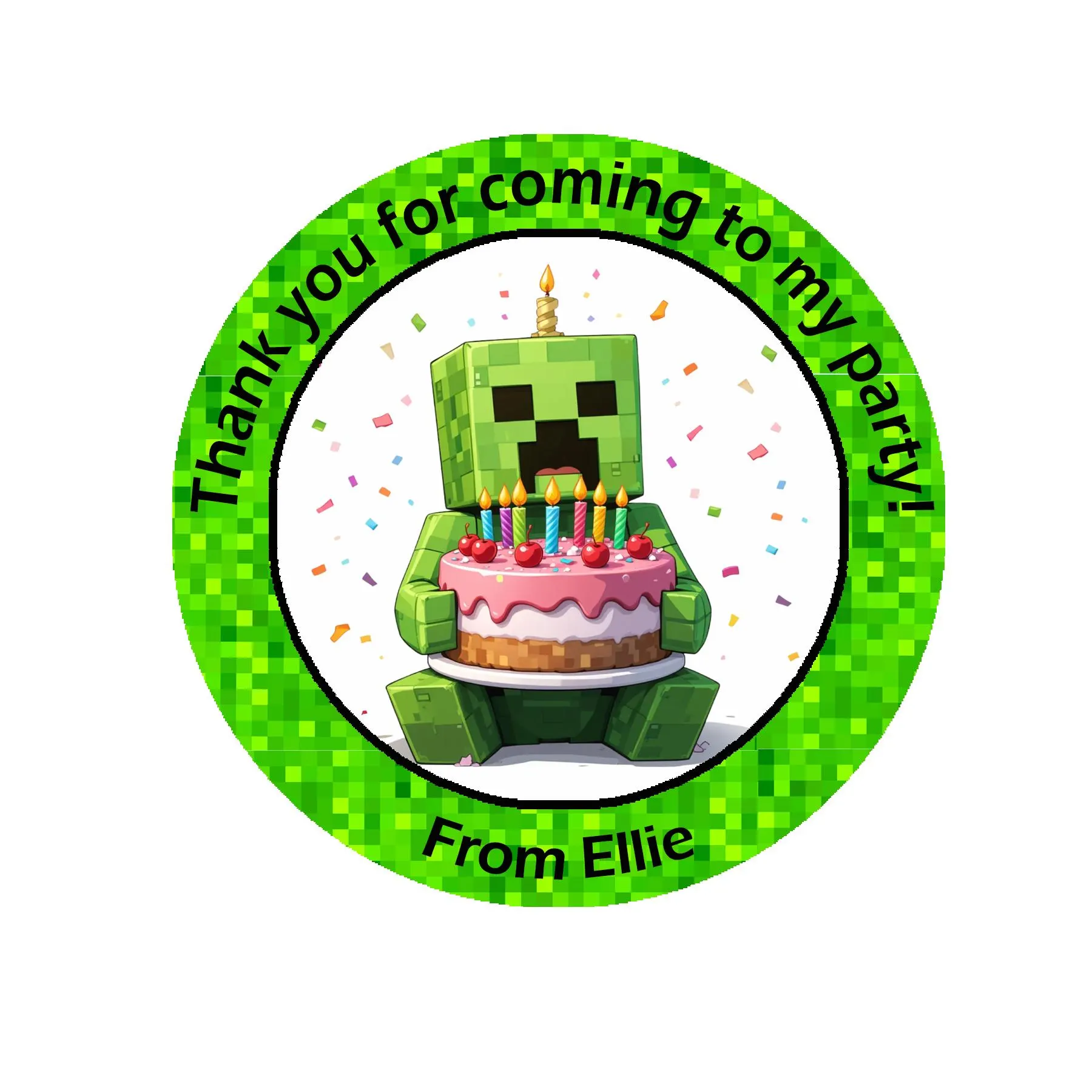 Personalised Gaming MINING Birthday Stickers For Party Thank You Sweet Cone Bags Labels Various Designs