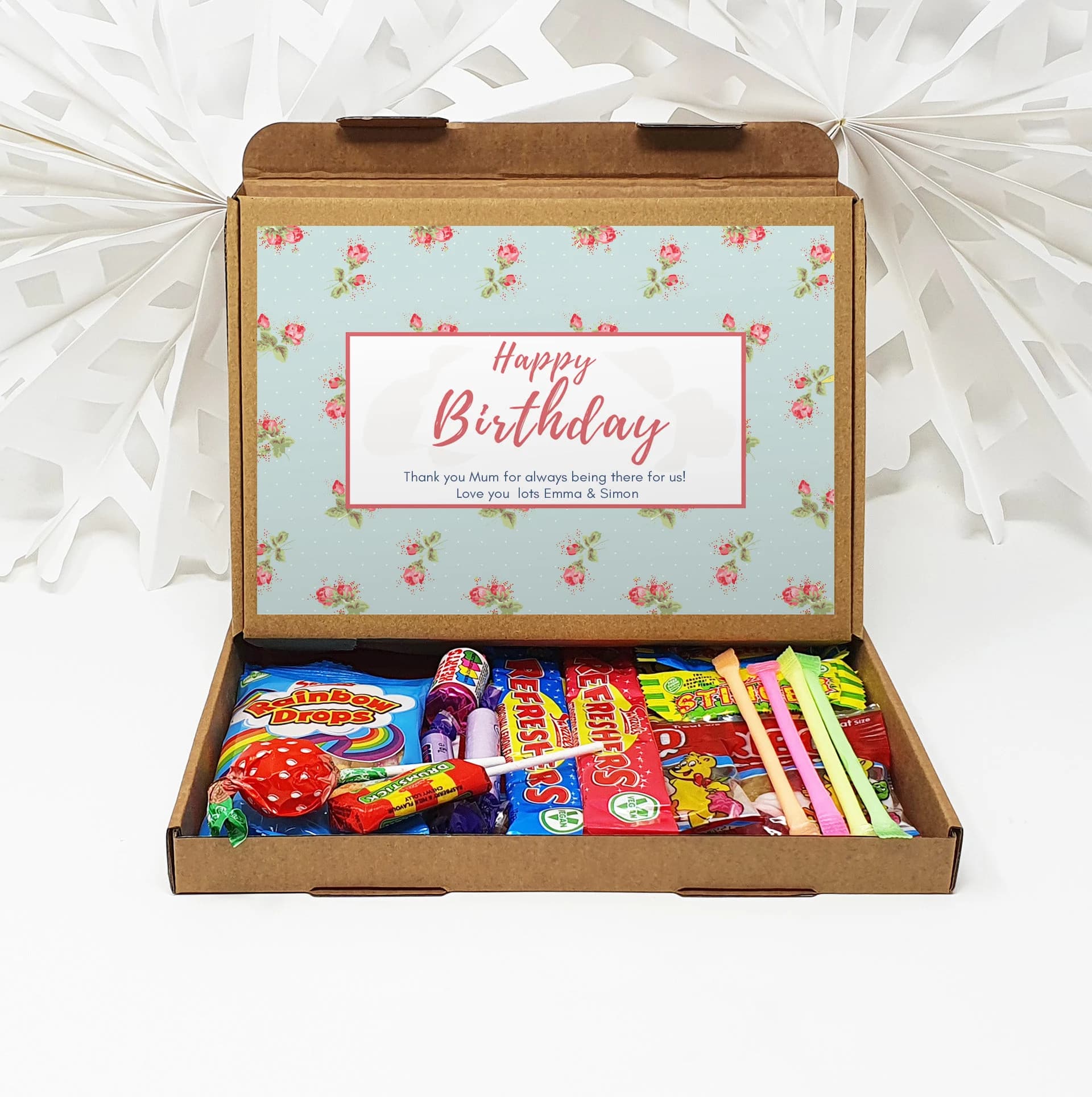 Personalised Birthday Pamper Treat Box Letterbox Gift Hug in a Box Hamper Chocolate Sweets Tea Lover Coffee Vegan Floral - image 4