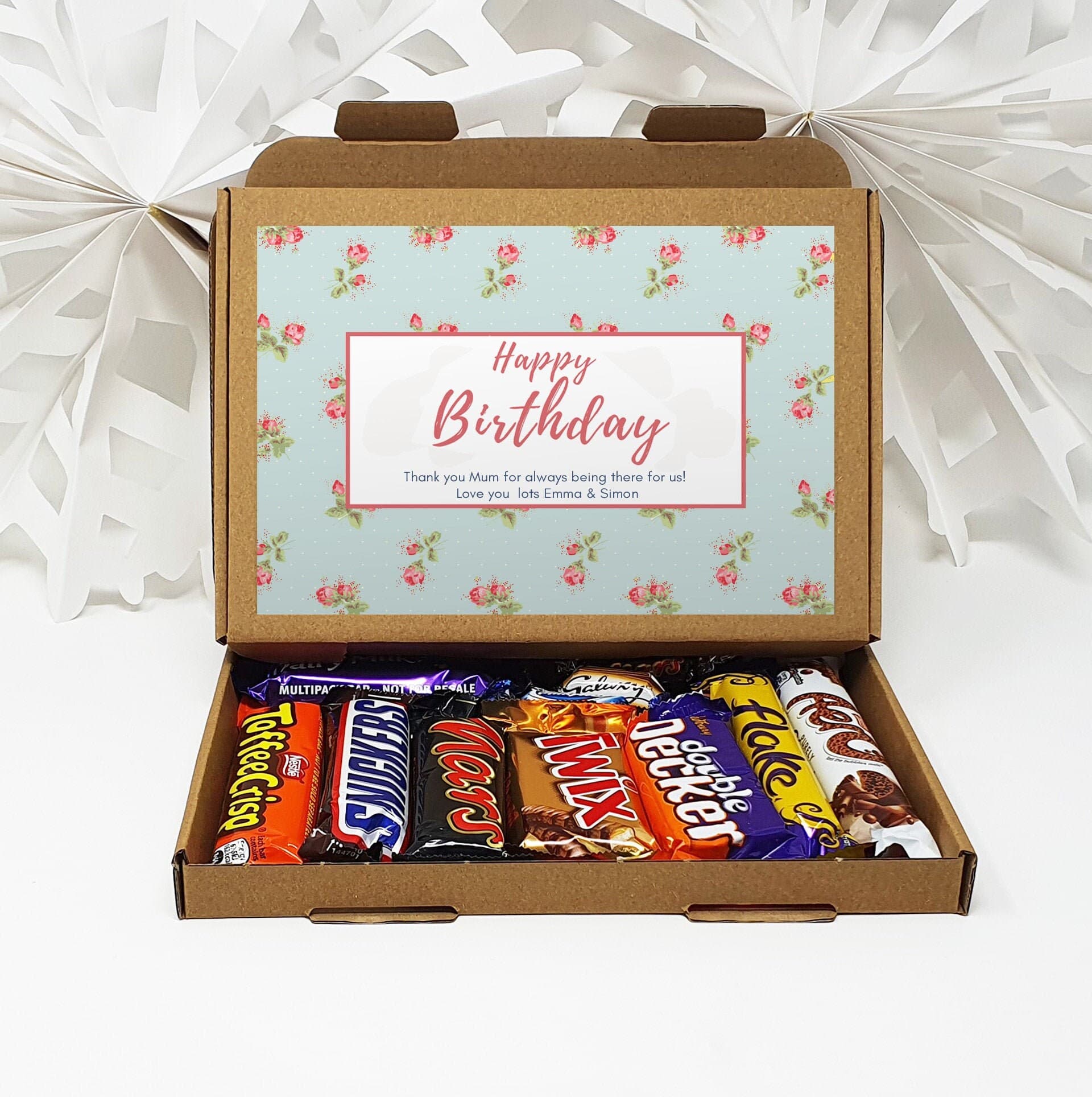 Personalised Birthday Pamper Treat Box Letterbox Gift Hug in a Box Hamper Chocolate Sweets Tea Lover Coffee Vegan Floral - image 2