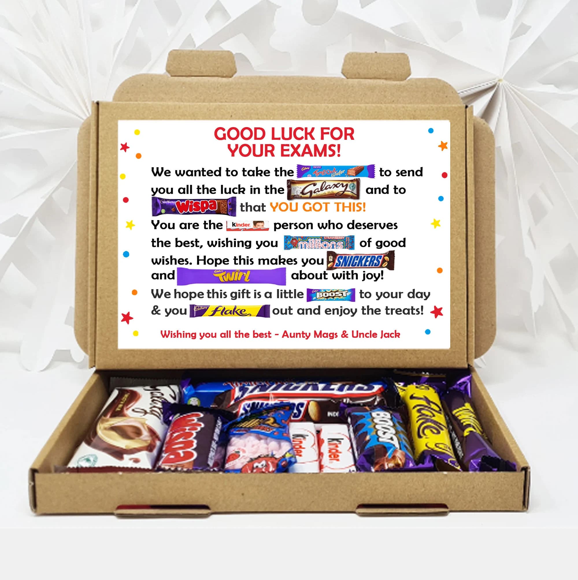 Personalised  Exam Good Luck Treat Box/ SATS/ GCSES/ 11+ A Levels Well Done Treat Box Letterbox Gift Hug in a Box Chocolate Poem Unique - image 3