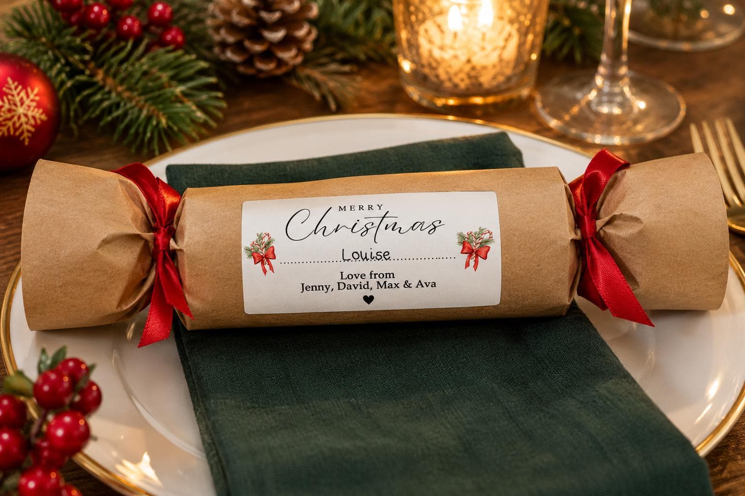 PERSONALISED 24 x Merry Christmas from Family Christmas Gift Stickers, Minimalistic Christmas Labels Custom Name Present Gift Bag Tags