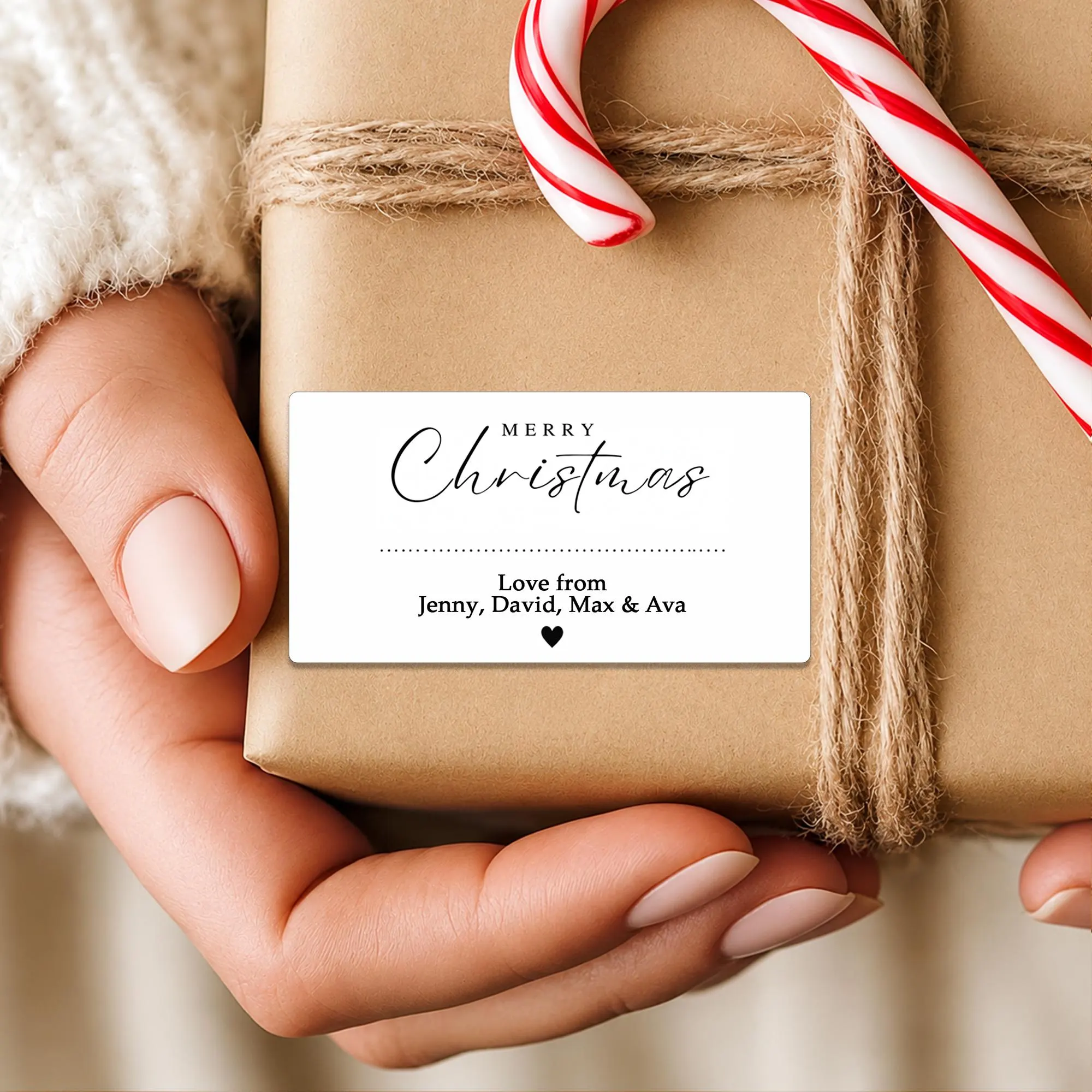 PERSONALISED 24 x Merry Christmas from Family Christmas Gift Stickers, Minimalistic Christmas Labels Custom Name Present Gift Bag Tags - image 4
