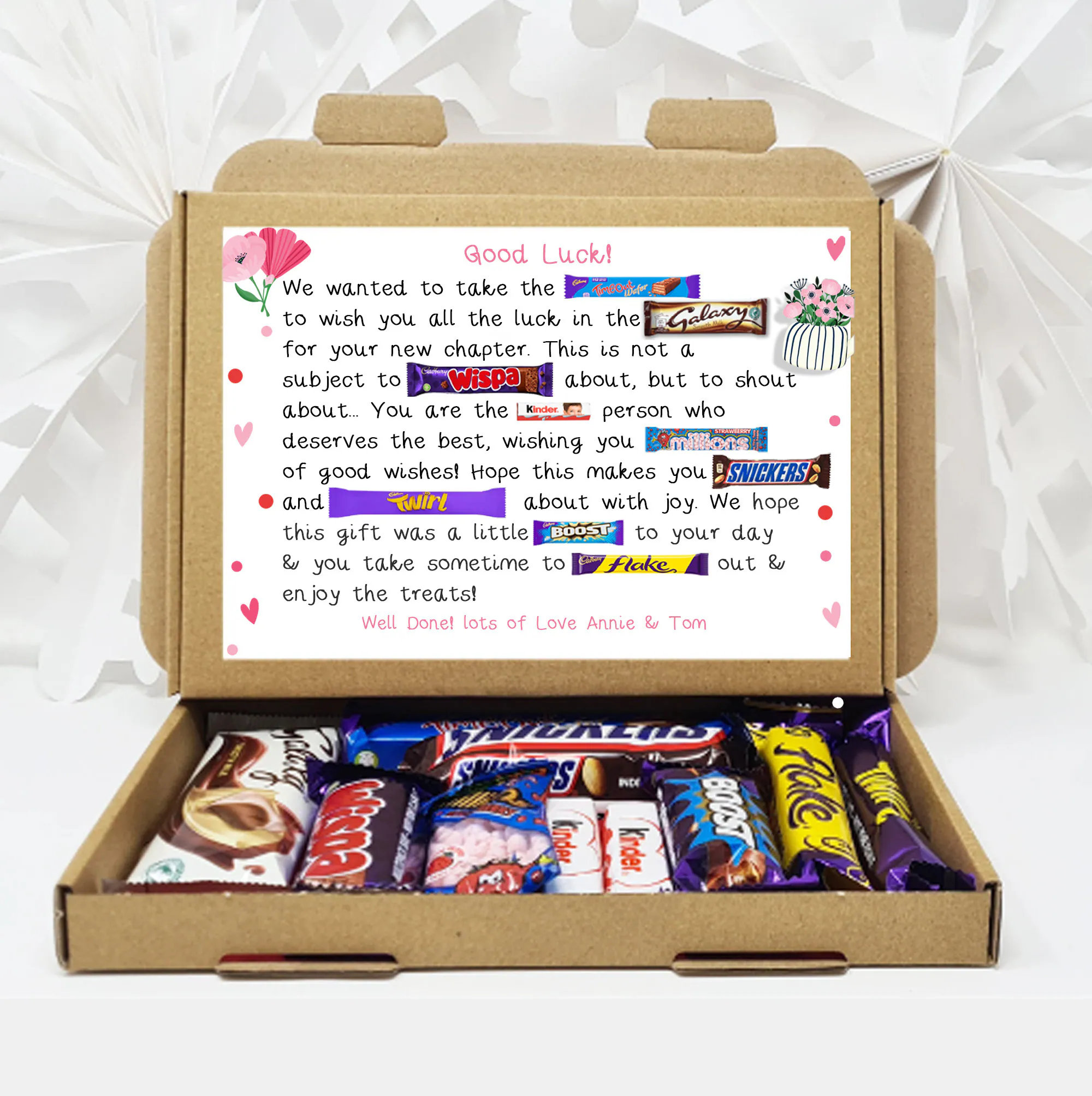 Personalised Good Luck New Job Sorry your leaving Treat Box Letterbox Gift Hug in a Box Hamper Chocolate Poem Unique - image 5