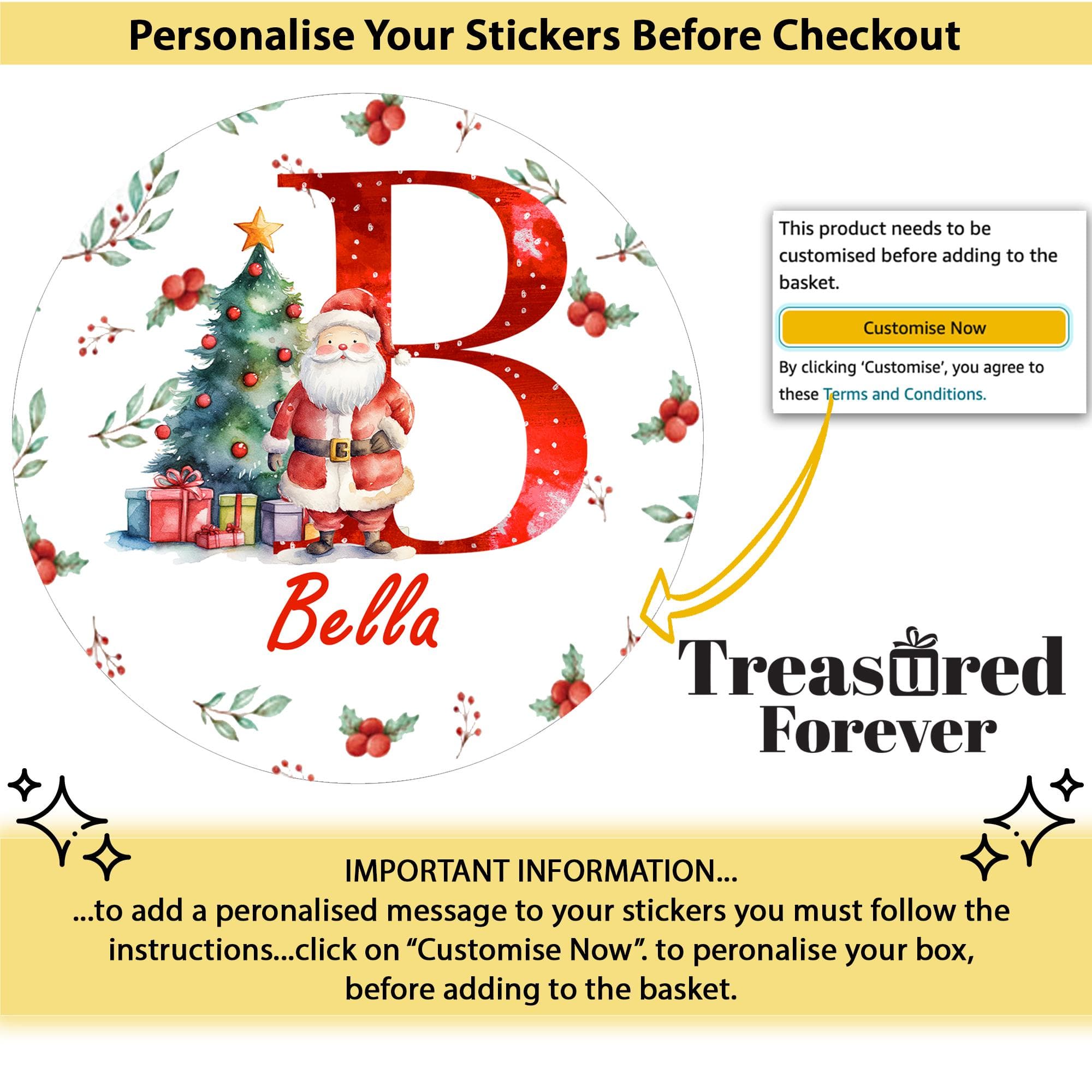 24 Personalised Christmas  Initial Stickers, Christmas Gift Labels, Tag Labels Present Delivery Scandi Design Santa Stickers, Envelope Seals - image 4