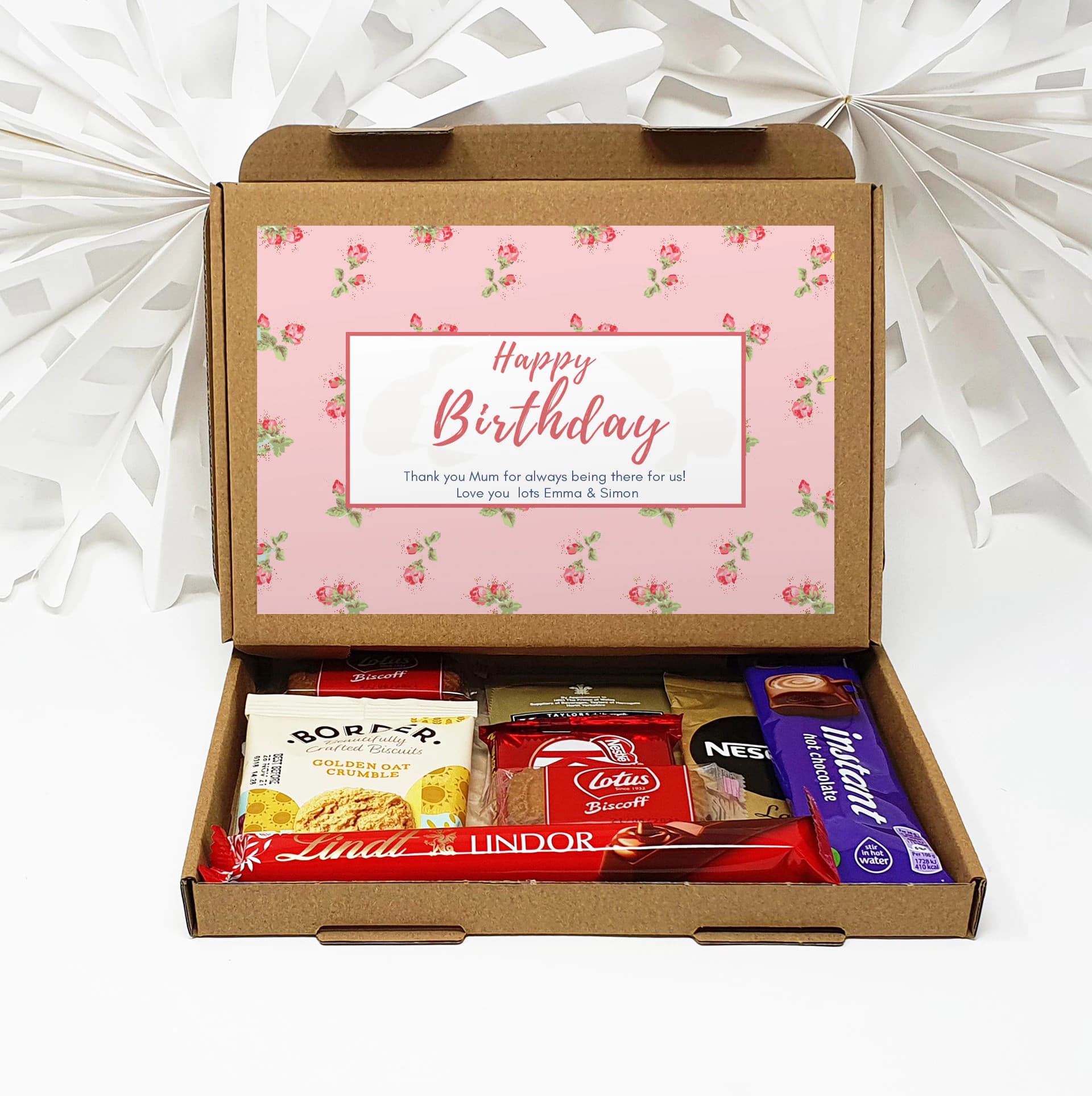 Personalised Birthday Pamper Treat Box Letterbox Gift Hug in a Box Hamper Chocolate Sweets Tea Lover Coffee Vegan Floral - image 5