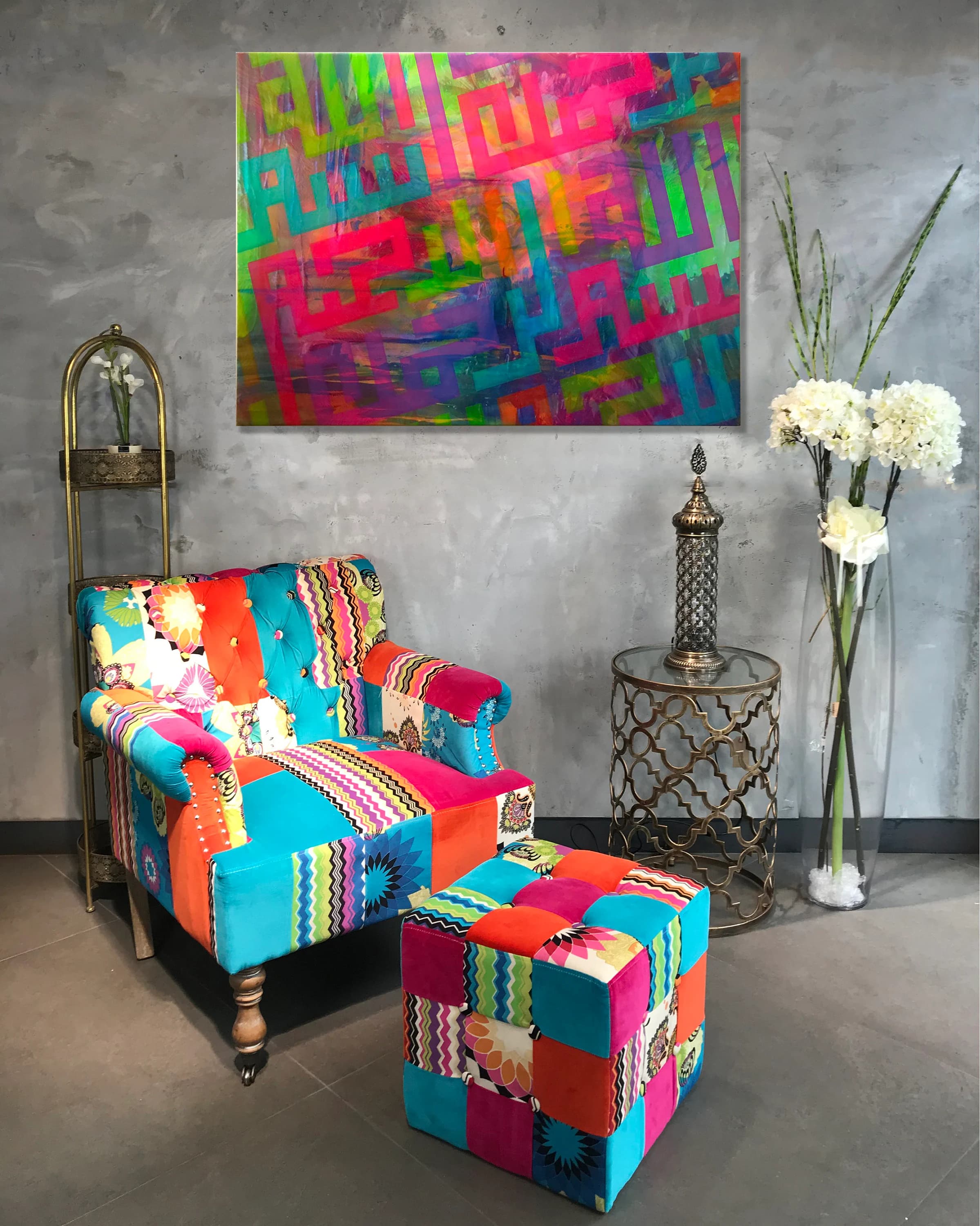 Multi-Coloured Kufic Calligraphy Bismillah Graffiti Art Street Art Pop Art Modern Design Islamic Wall Art Original Giclée Canvas - XL - image 3