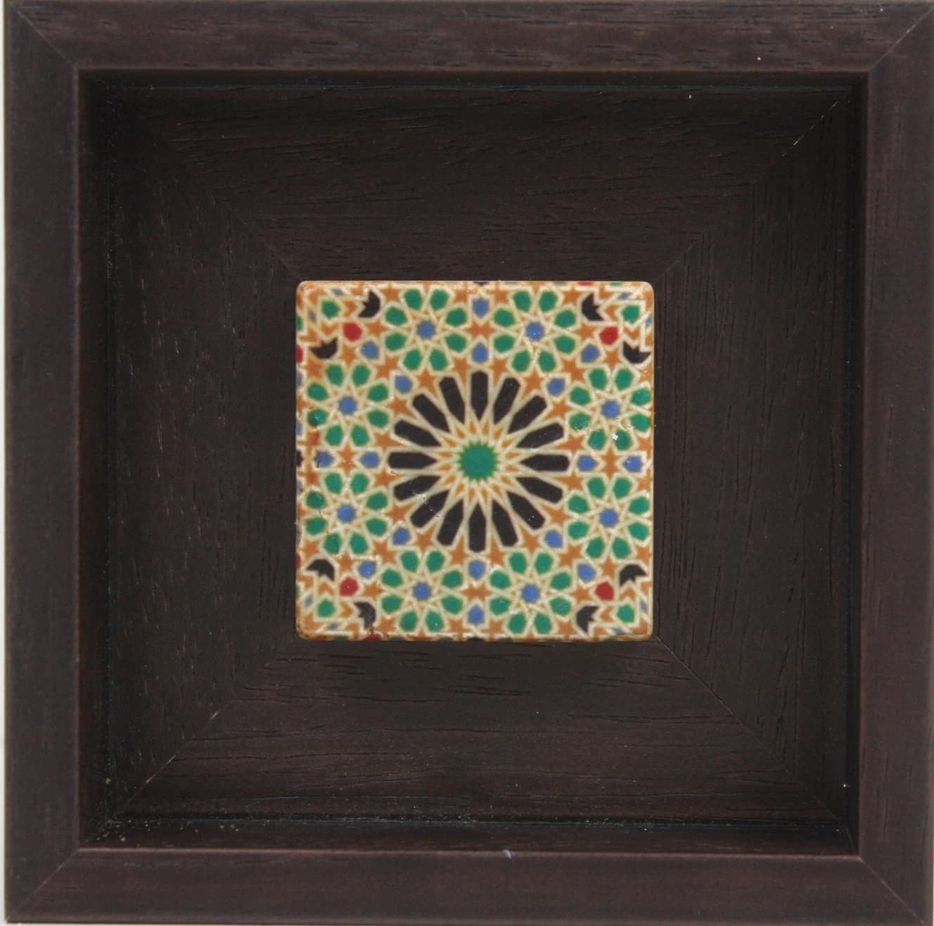 Traditional Green & Blue El Mexuar Alhambra Granada Spain Geometric Moorish Design Framed Turkish Ottoman Ceramic Stone Art - MINI - SMALL - image 3