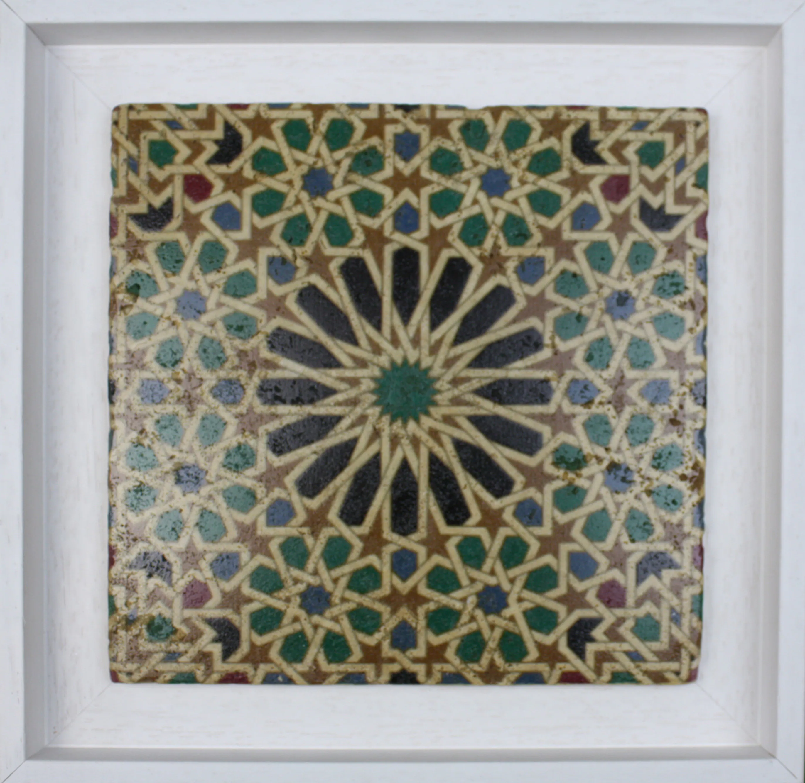 Traditional Green & Blue El Mexuar Alhambra Granada Spain Geometric Moorish Design Framed Turkish Ottoman Ceramic Stone Art - MINI - SMALL - image 5
