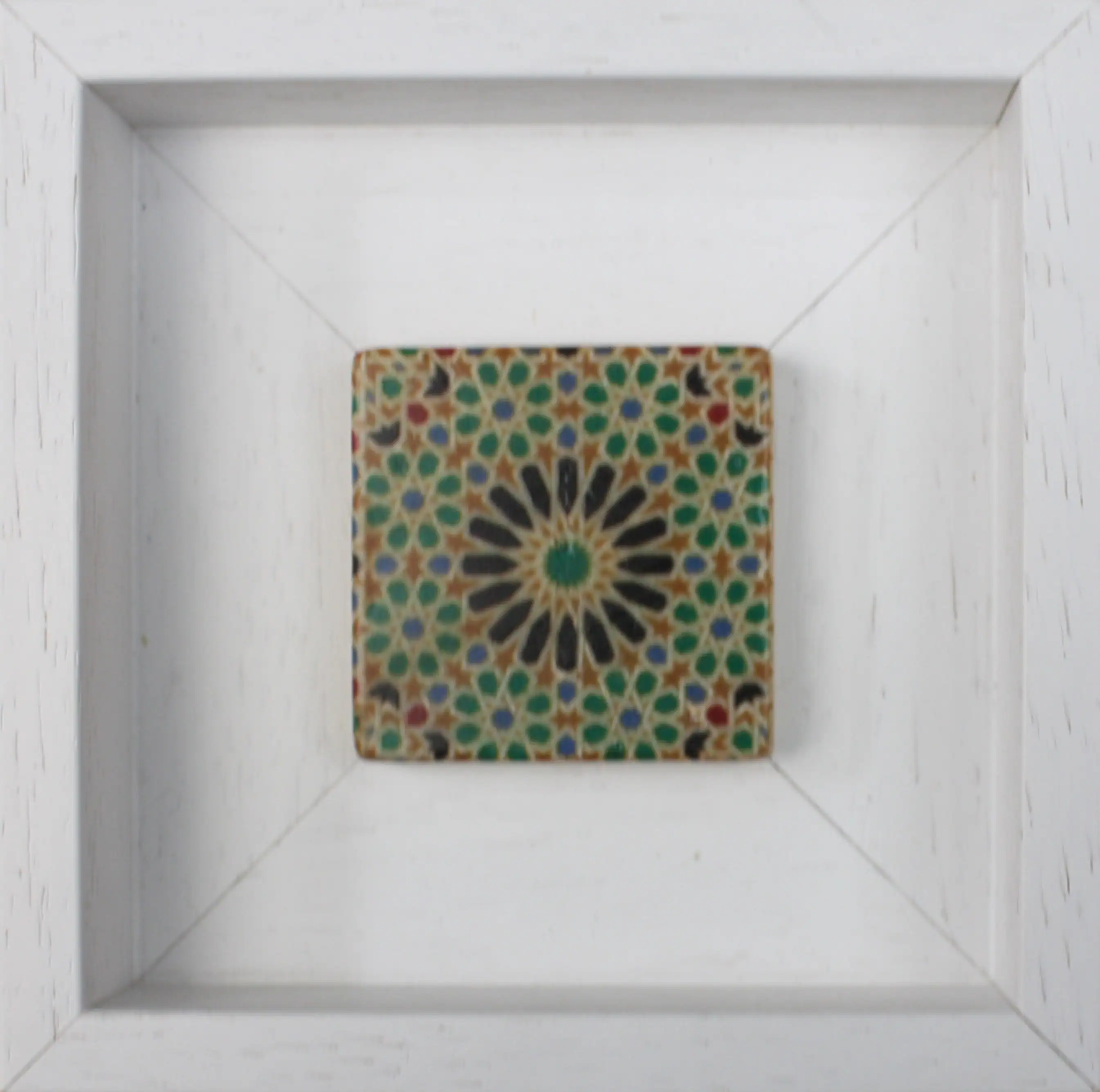 Traditional Green & Blue El Mexuar Alhambra Granada Spain Geometric Moorish Design Framed Turkish Ottoman Ceramic Stone Art - MINI - SMALL
