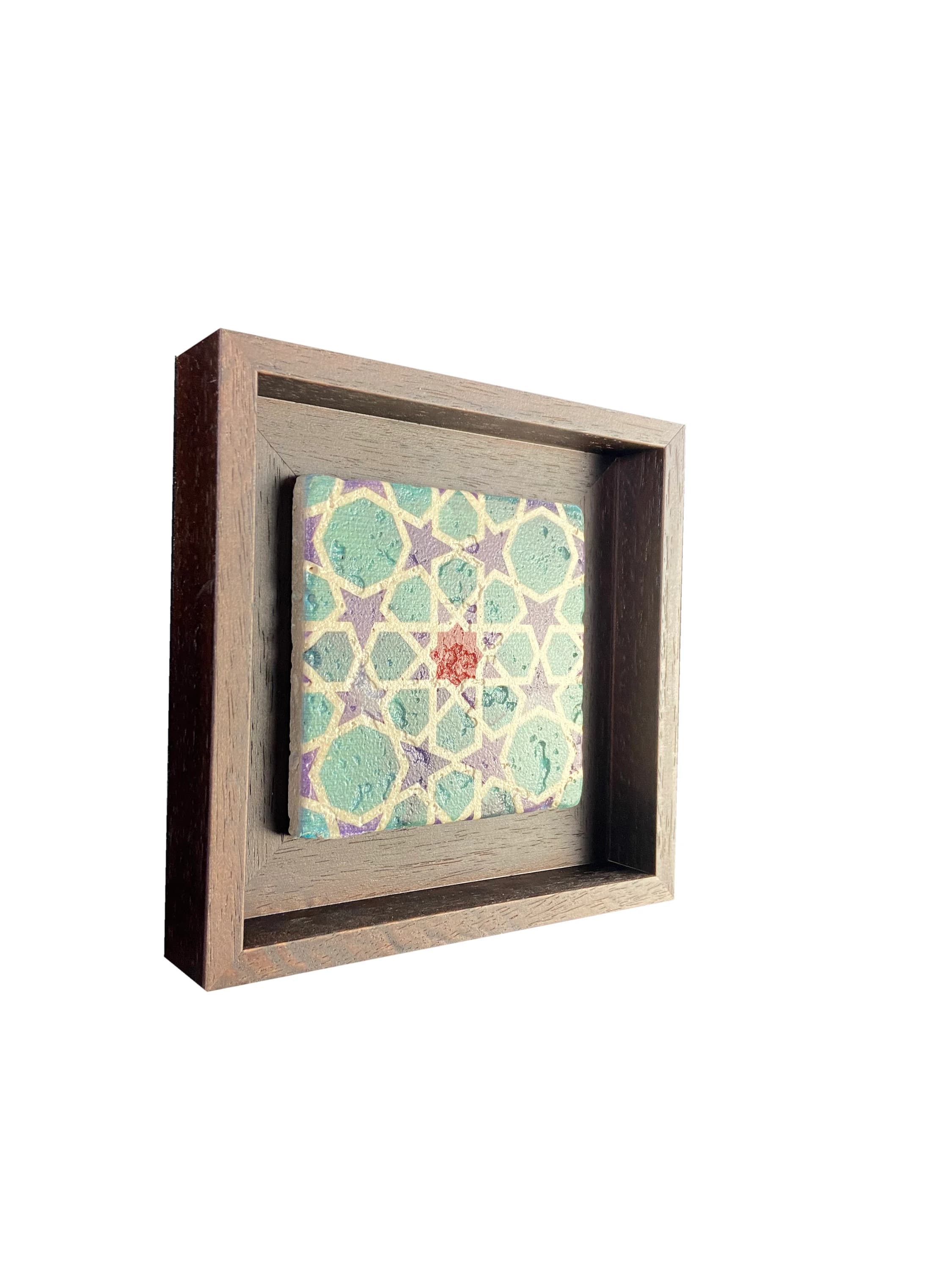 Turquoise, Red and Blue Geometric Stone Tile - MEDIUM - image 3