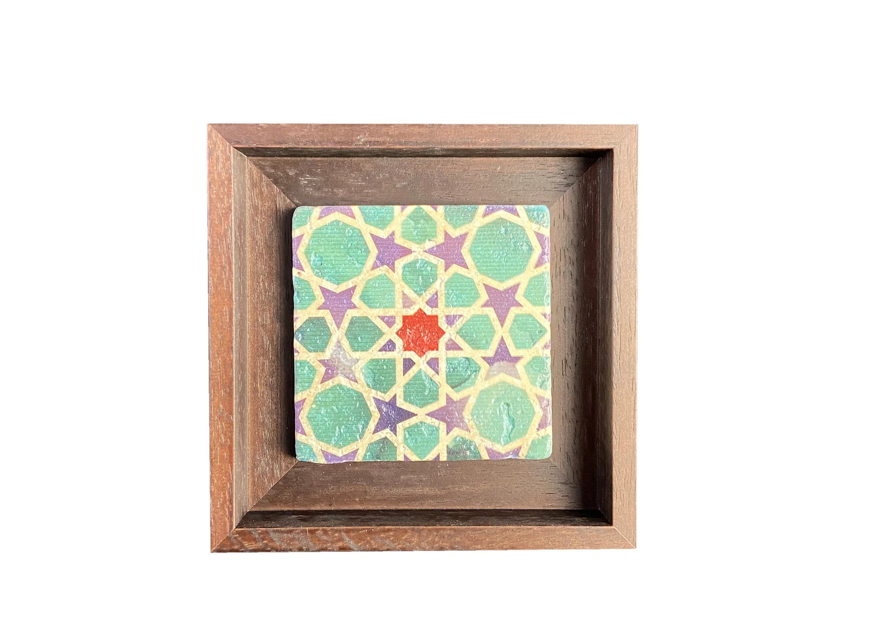 Turquoise, Red and Blue Geometric Stone Tile - MEDIUM
