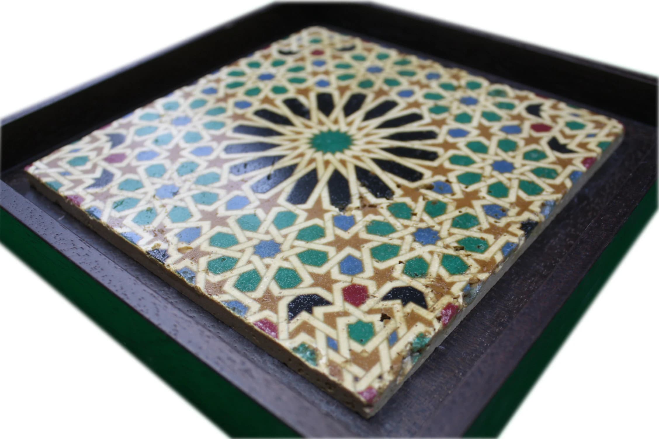 Traditional Green & Blue El Mexuar Alhambra Granada Spain Geometric Moorish Design Framed Turkish Ottoman Ceramic Stone Art - MINI - SMALL - image 2
