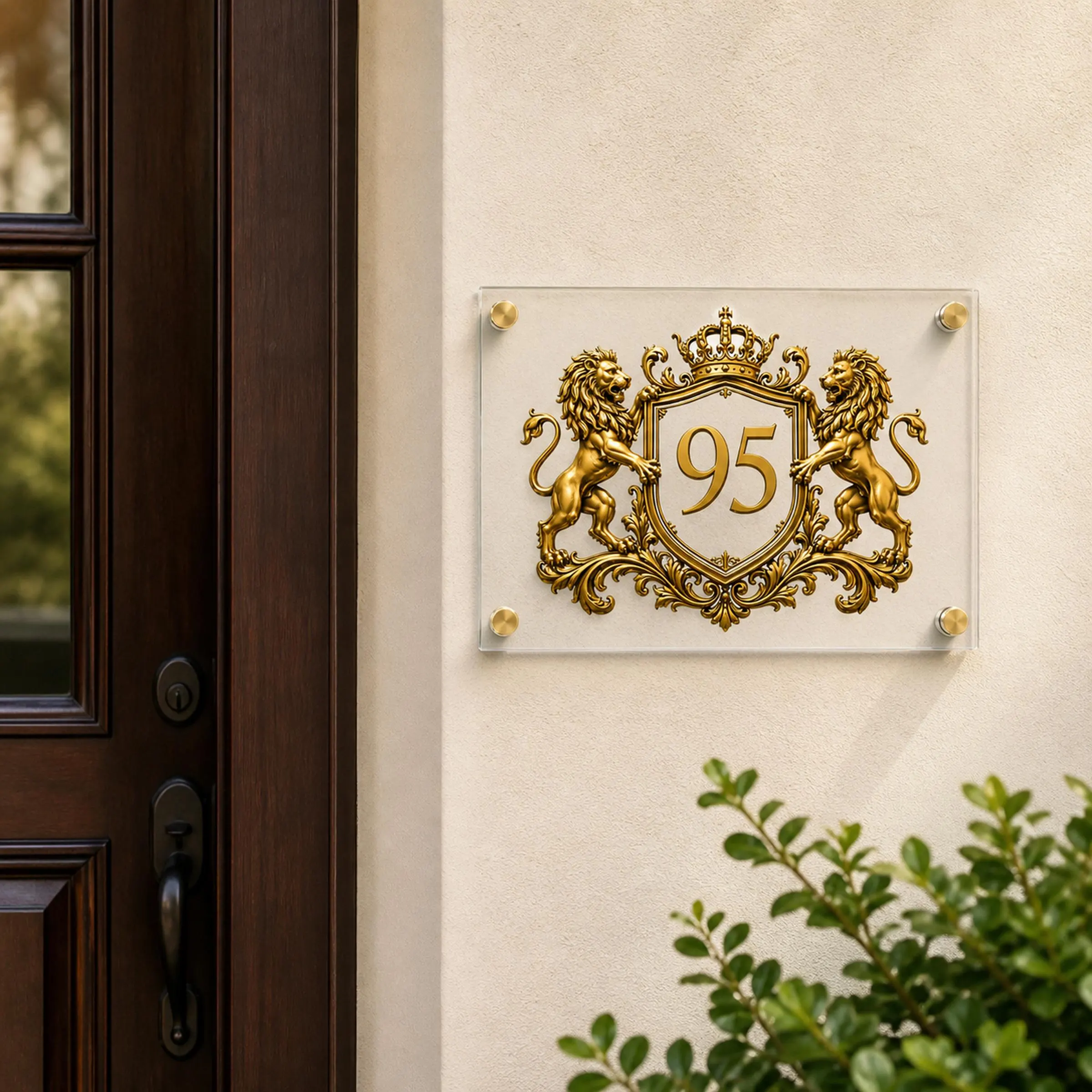 Personalized Acrylic House Number Sign, Custom Mailbox Plaque, Door Address Sign, Gold Lion Crest, Outdoor Home Number Sign - image 4