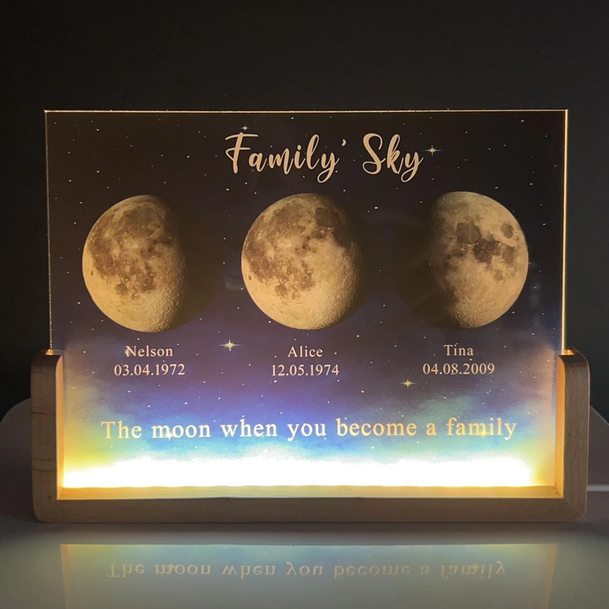 Personalized Moons Phase Night Light with Kids Names - Custom LED Lamp by Date, Mother’s Day Gift for Mom, Grandma & Mama, Family Keepsake