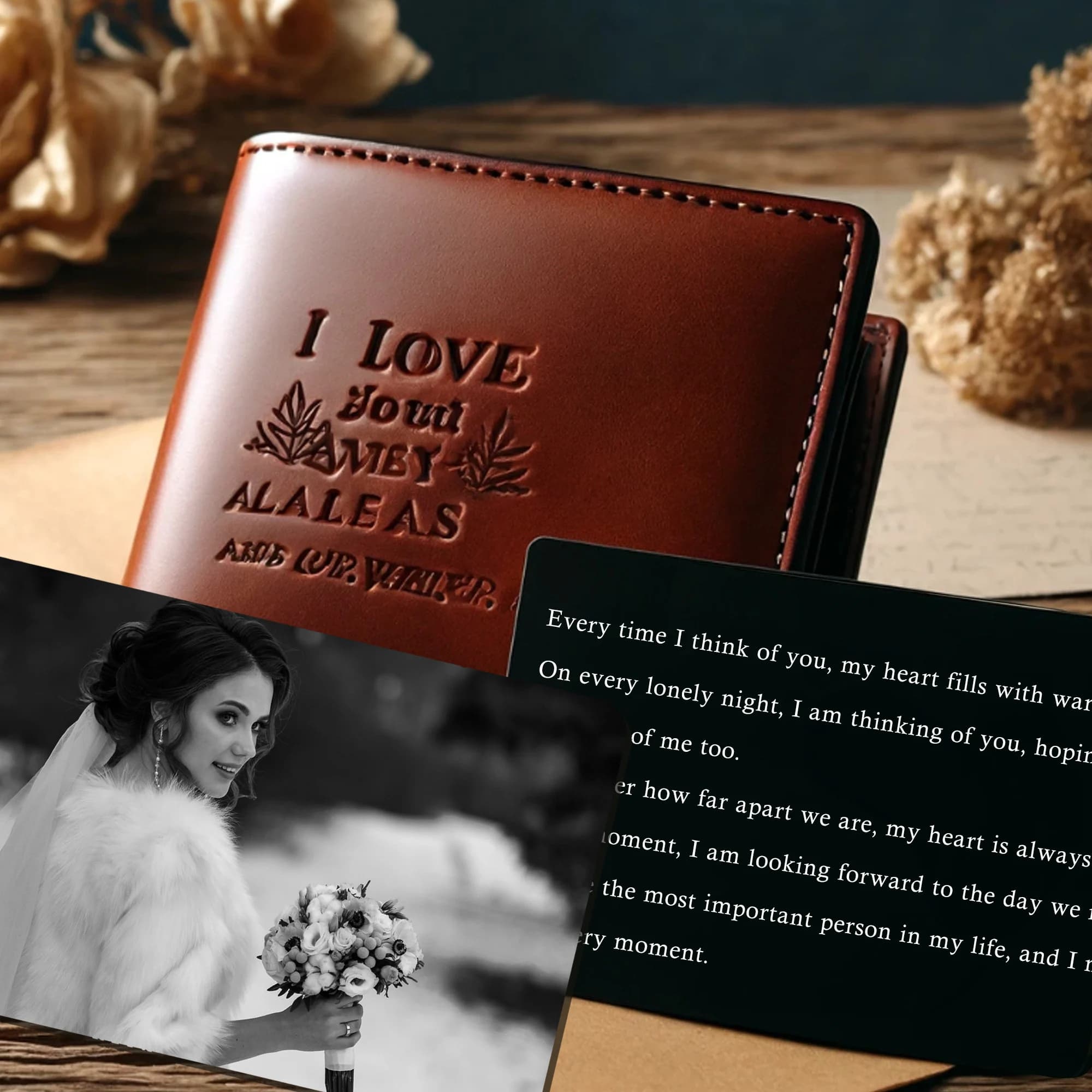 Engraved Picture Wallet Insert, Personalized Wallet Photo Card, Personalized Message Card, Laser Engraved or Printed Photo Love Note Card - image 4