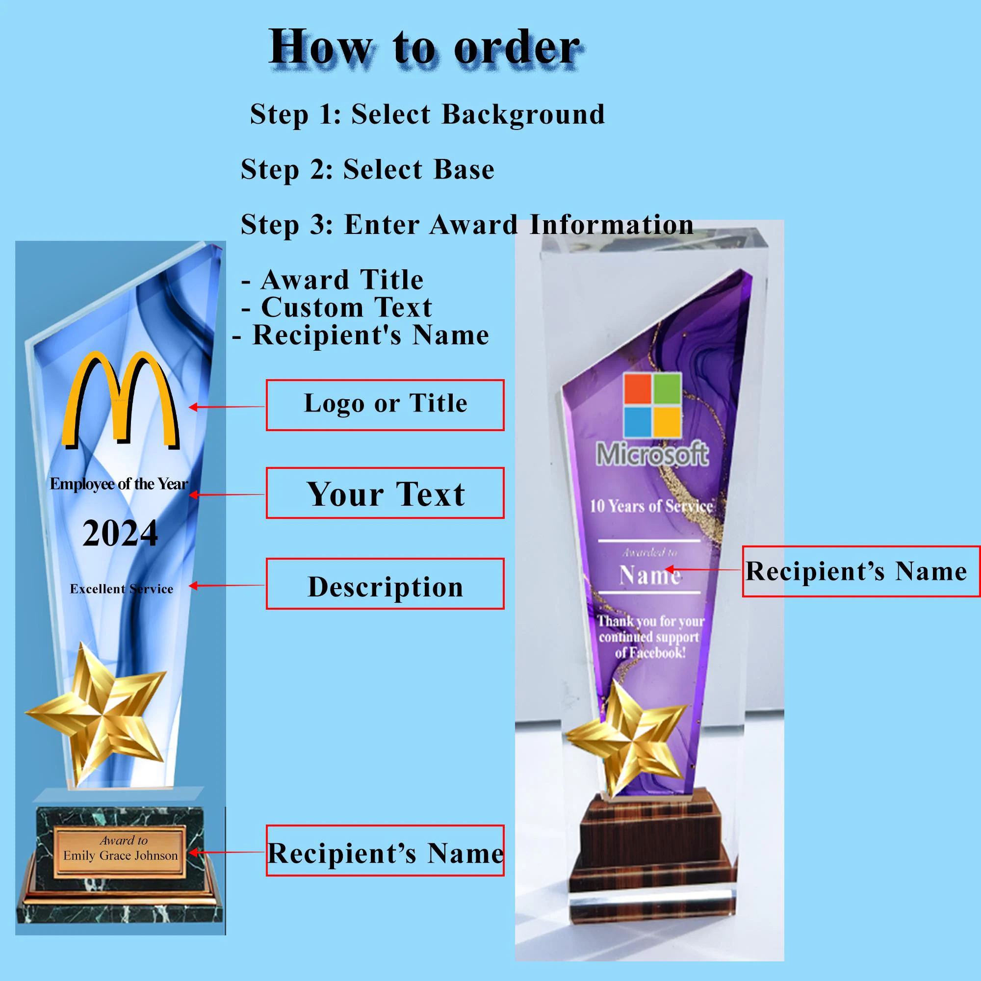 Customizable Star Service Award Trophy Custom Trophy, Add Logo, Employee Award, Achievement Award, Business Gift, Acrylic Trophy - image 4