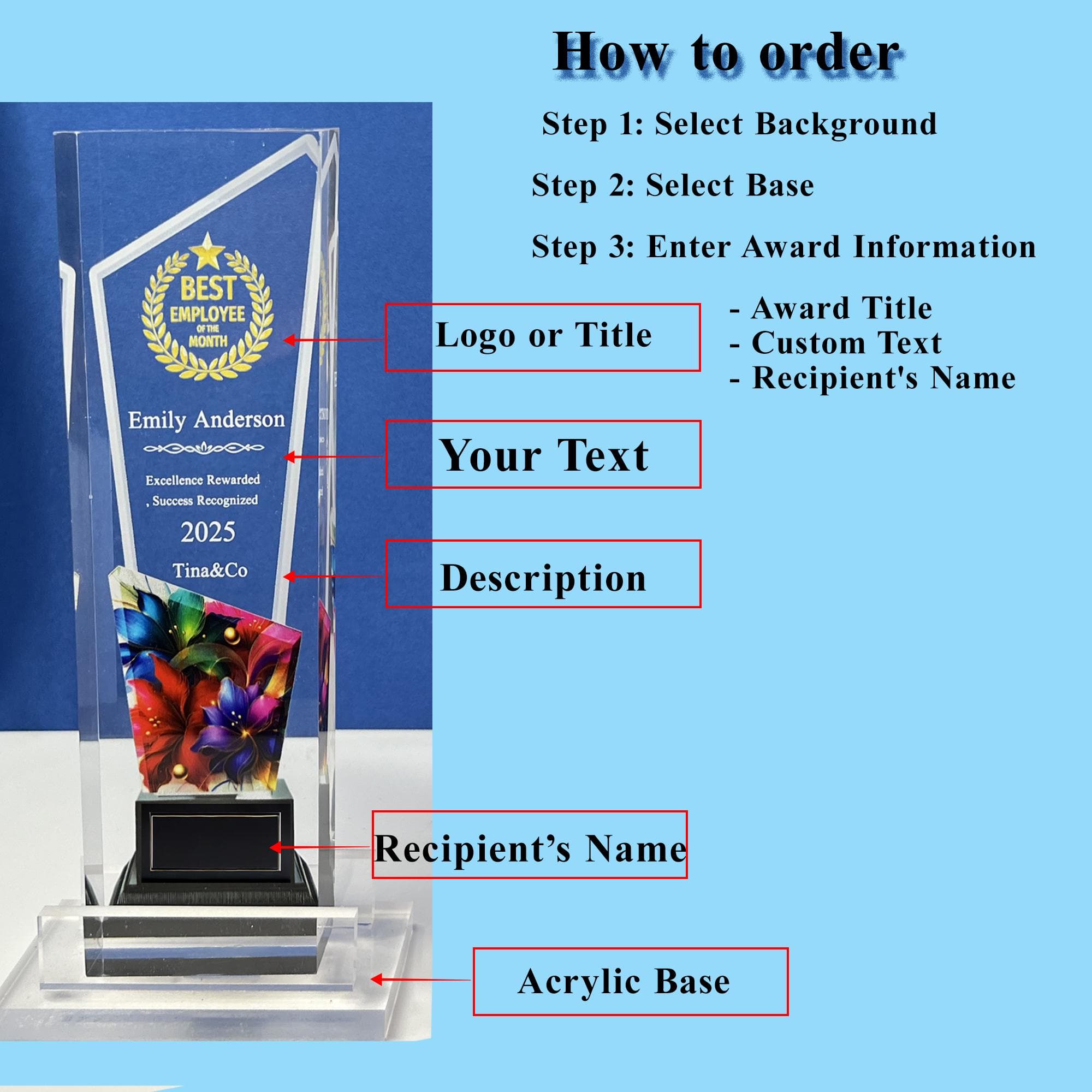 Personalized Clear Award Corporate Trophy Award Custom Engraved Elegant Crystal Award Company Anniversary Awards Ceremony, Acrylic Trophy. - image 5