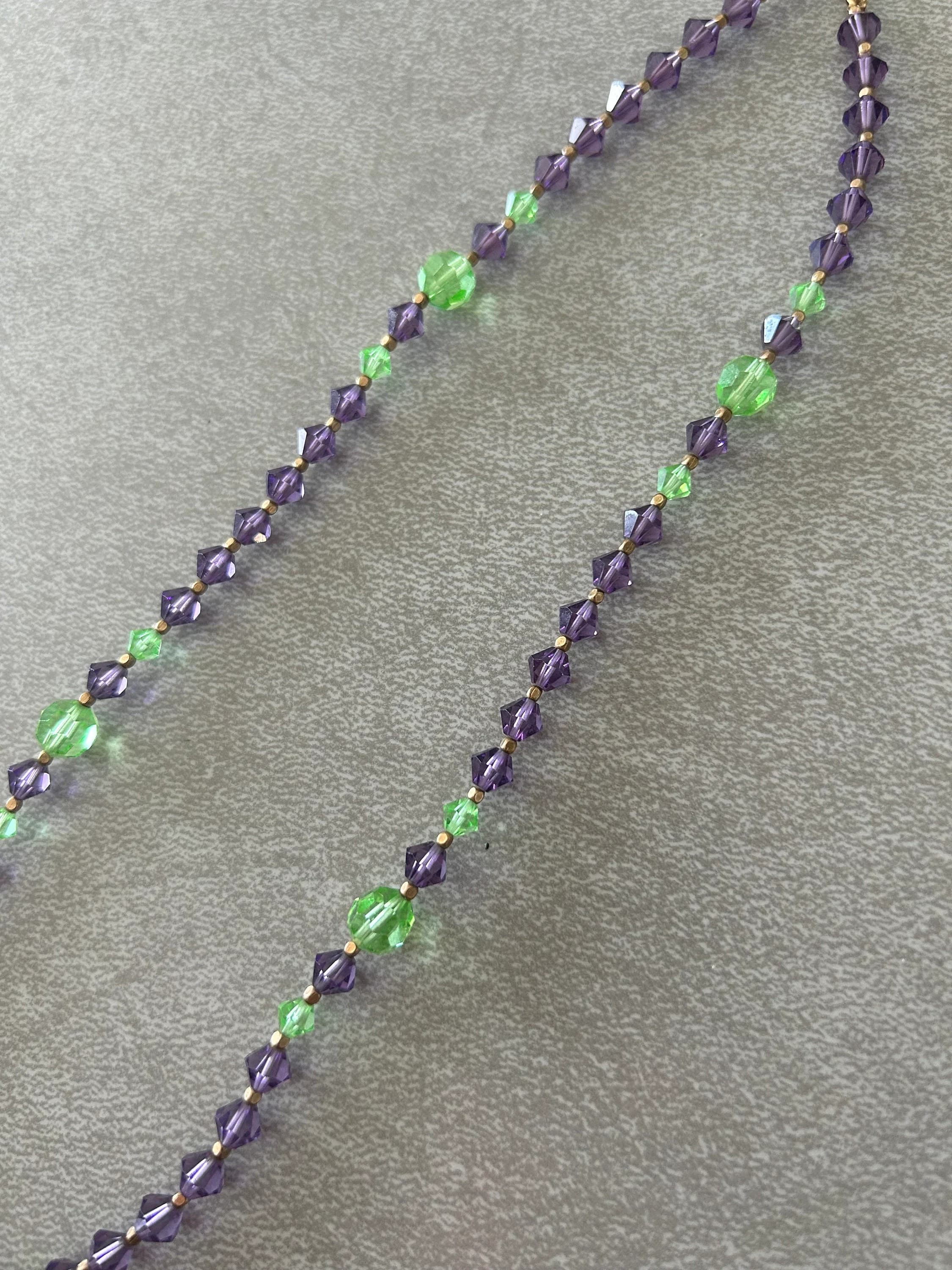 Vintage 1930s Art Deco Crystal Necklace: Purple & Green Swarovski, 18" - image 5