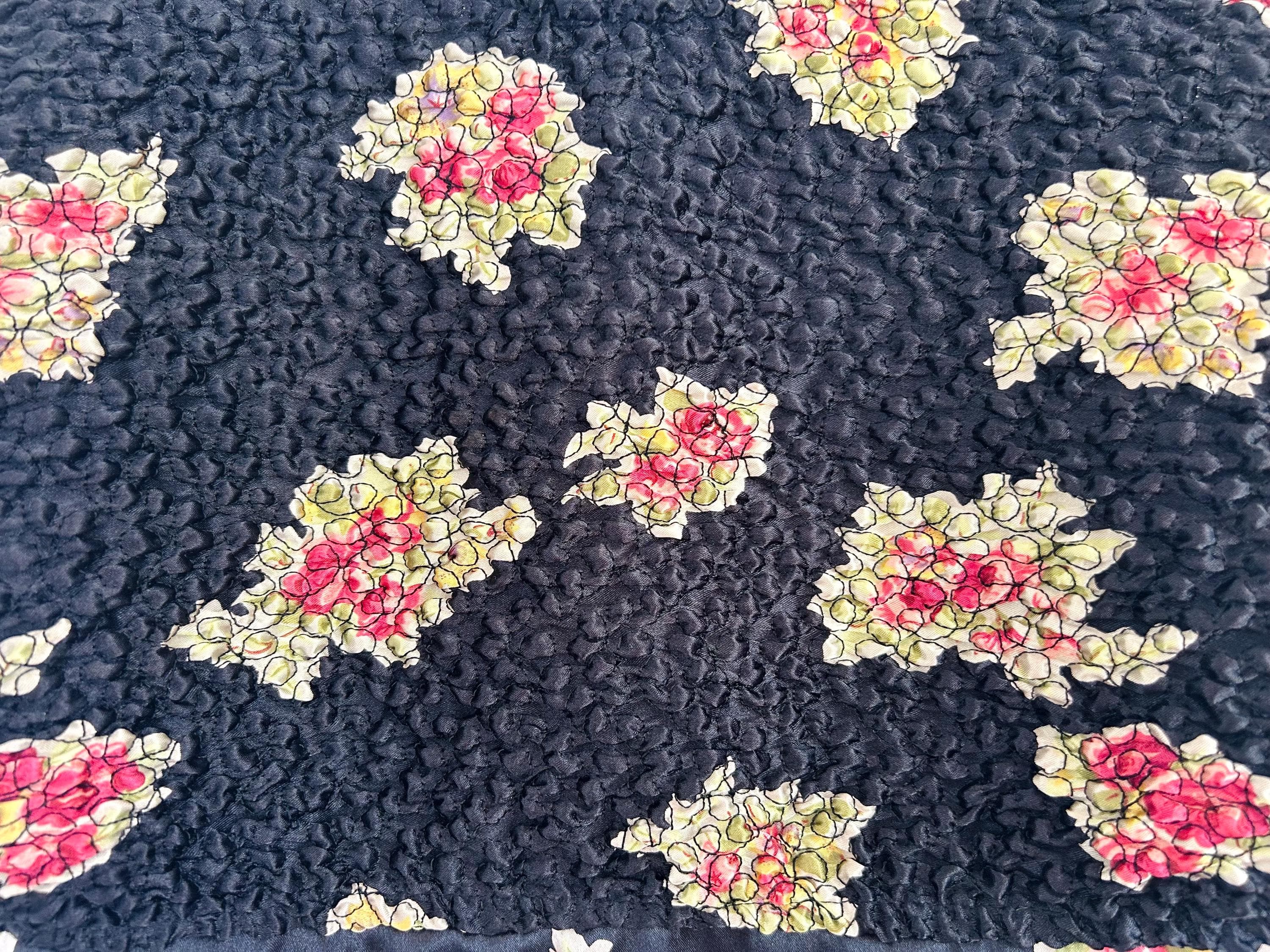 Vintage 90s Y2K babydoll dress black floral smocked satin slip - image 4
