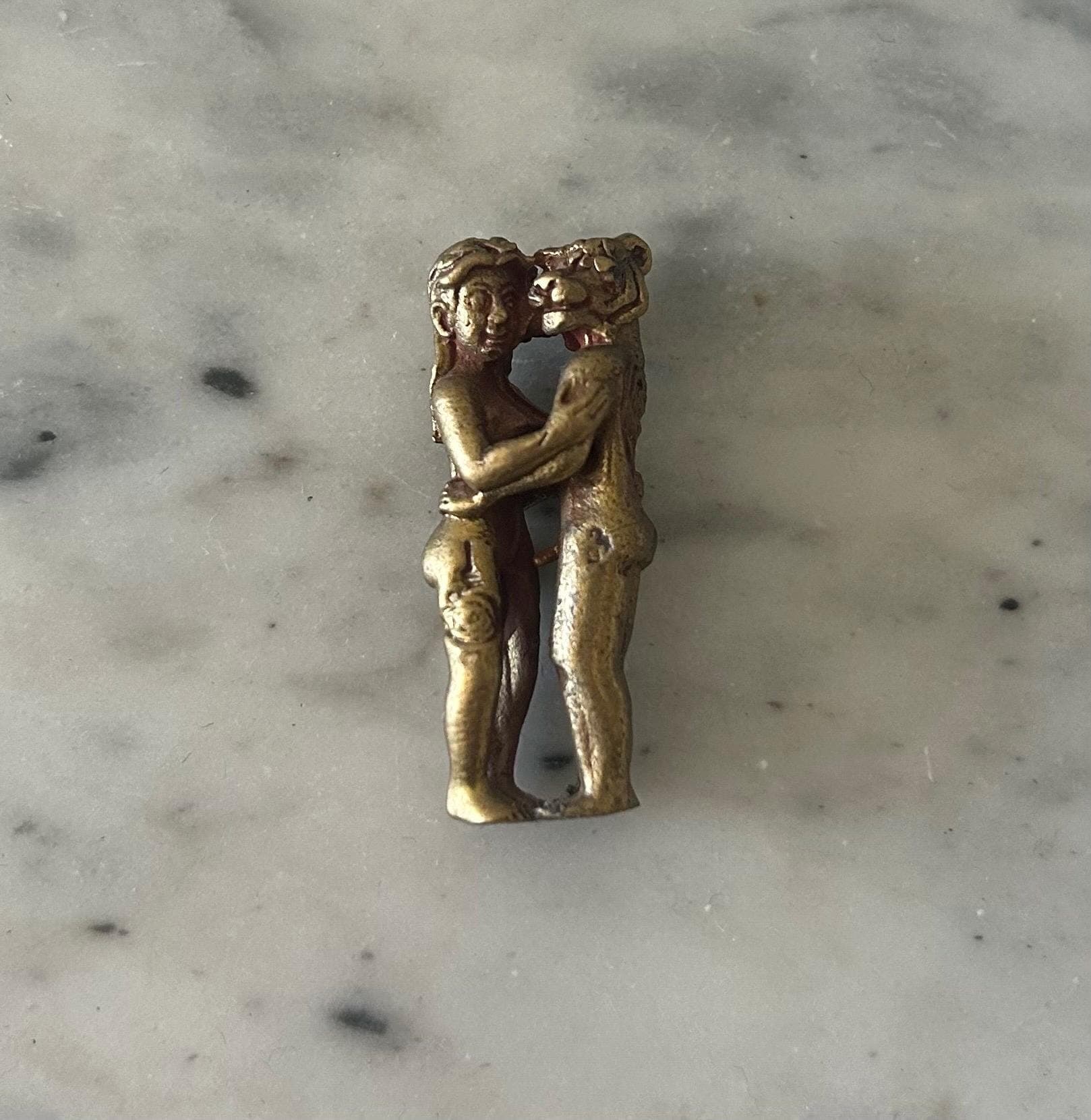 Brass Tantric Amulet: Lion-Headed Pocket Sculpture