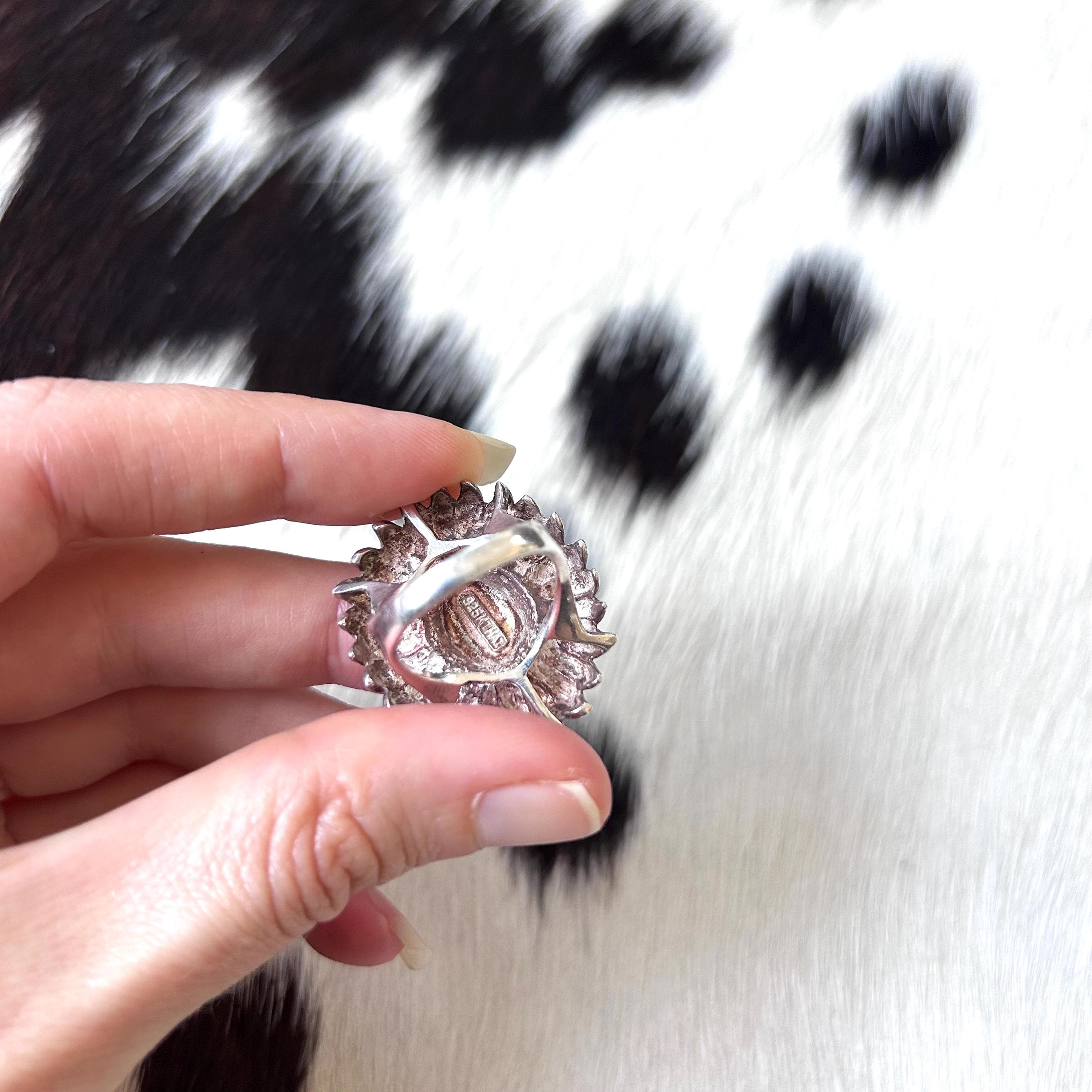 Vintage sterling silver daisy ring chunky large size 7 flower statement 90s Y2K - image 5