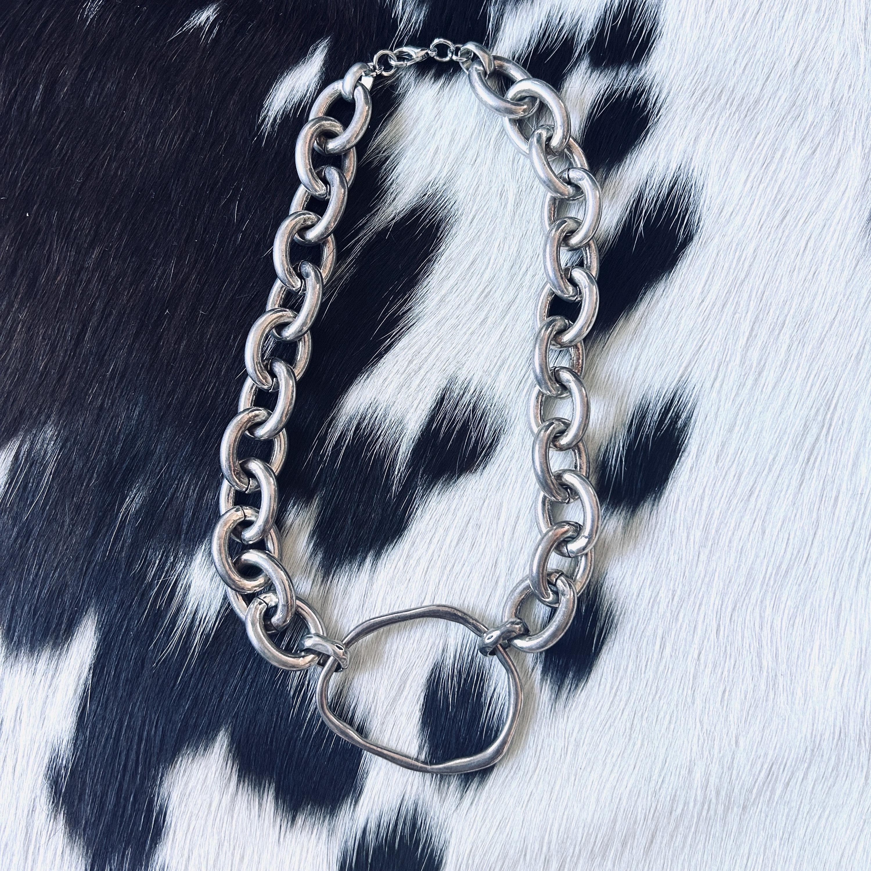 Huge chunky sterling silver plated chain necklace organic pendant - image 3