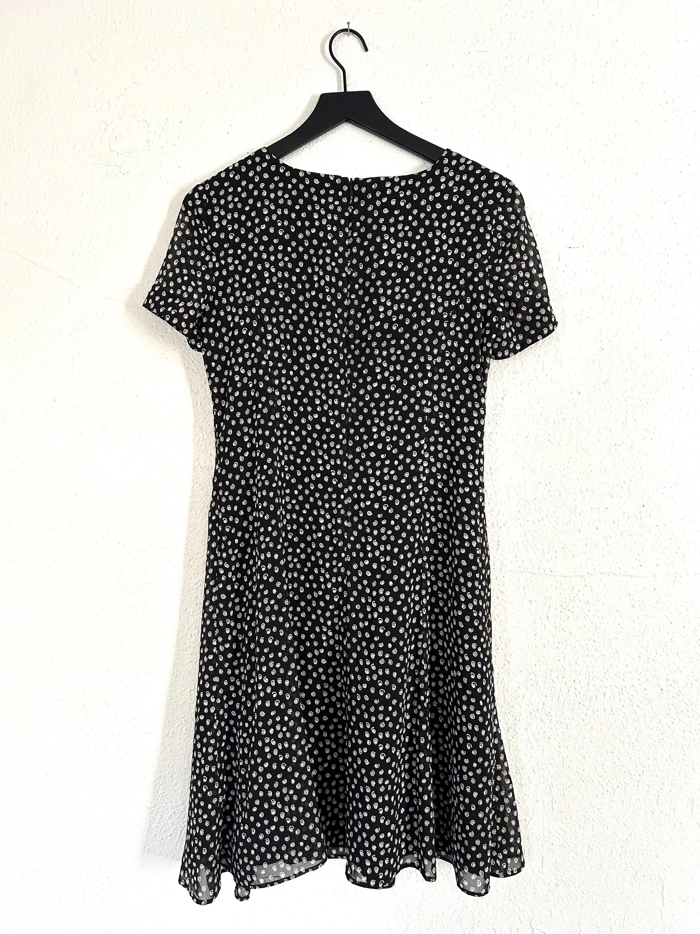 Vintage 90s designer minimalist mini dress black with white abstract spiral pattern