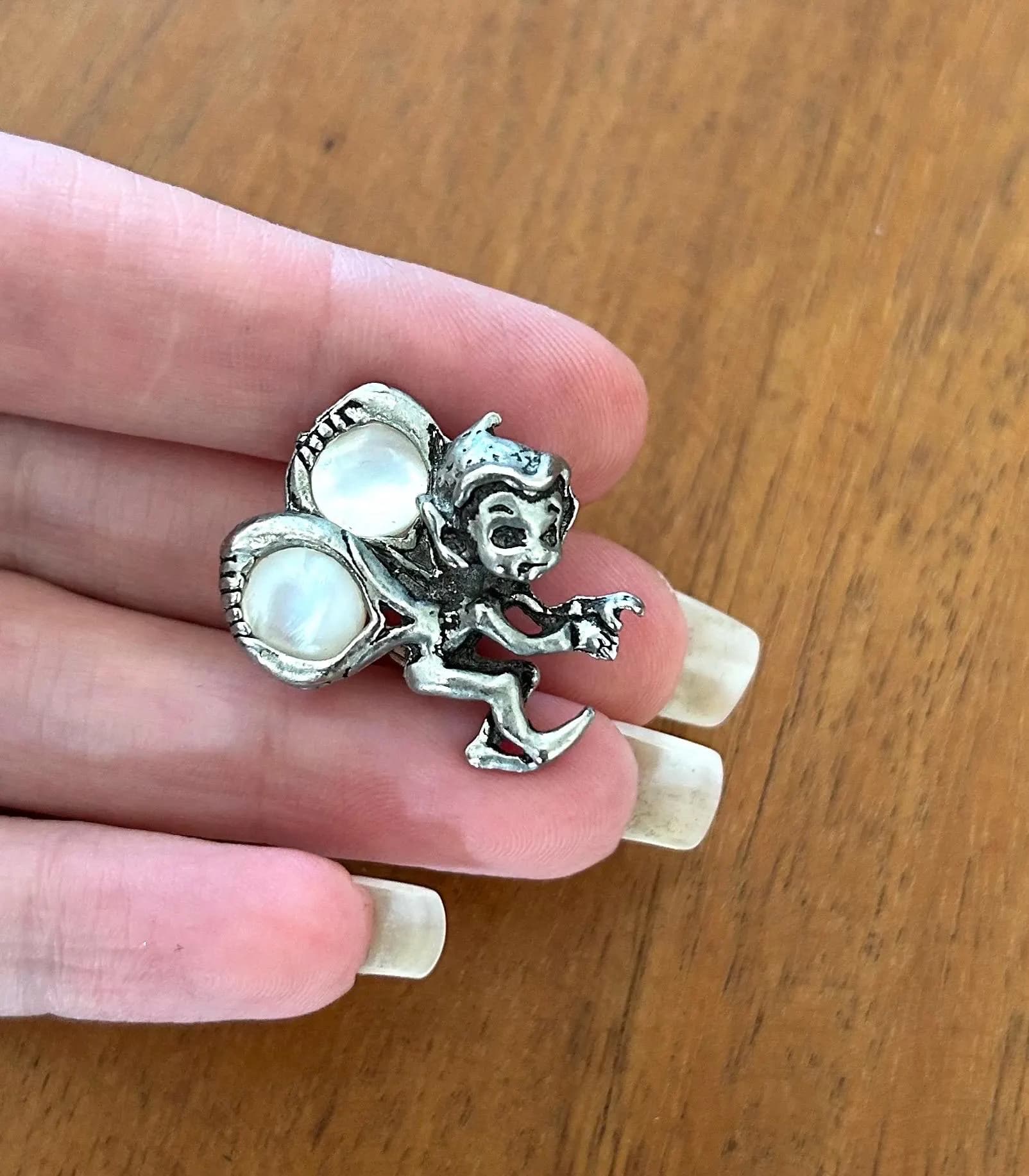 Vintage Cyra sterling silver fairy pixie Brooch mother of pearl wings - image 4