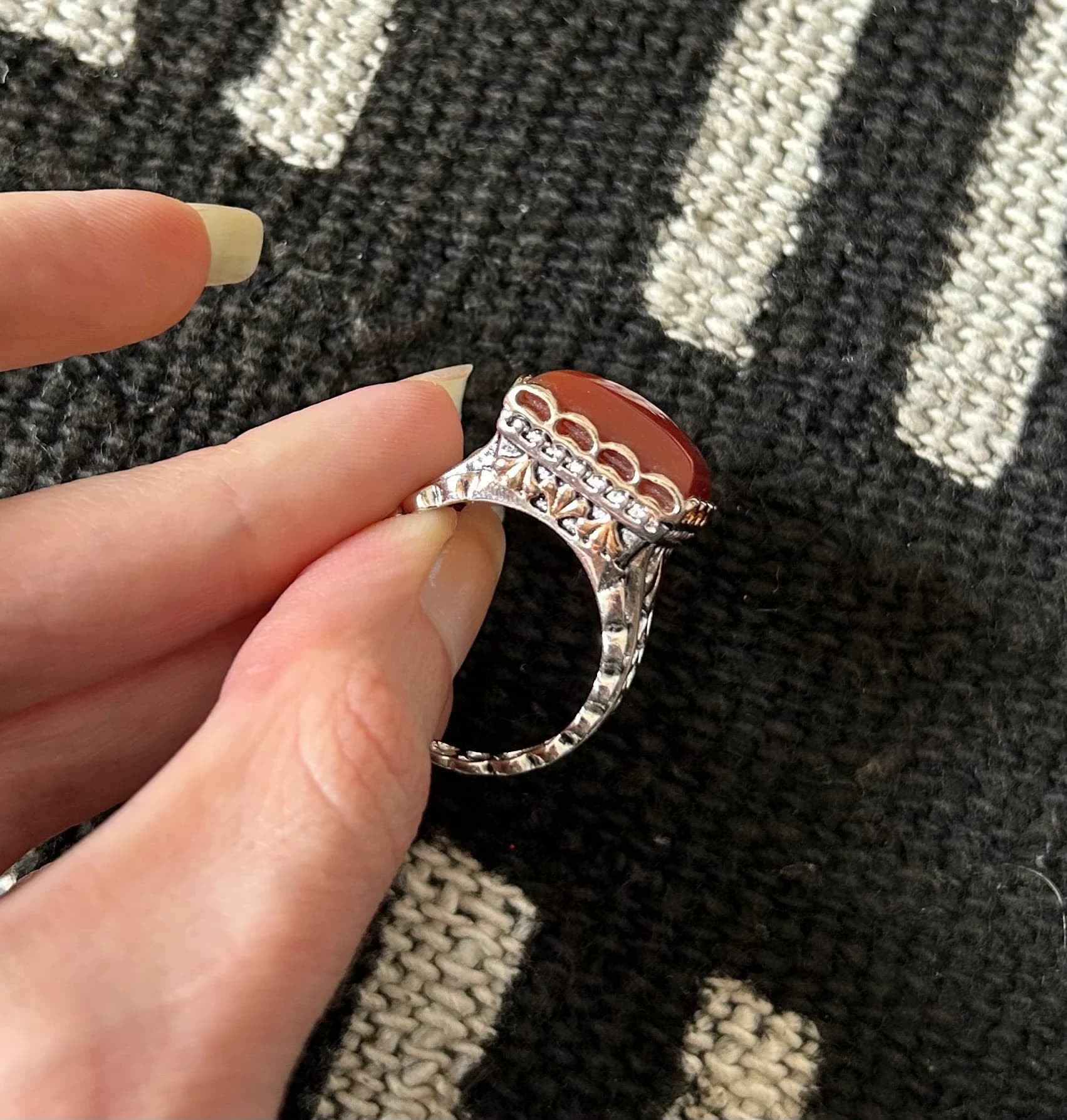 Sterling Silver Carnelian Ring: Renaissance Medieval Filigree Statement - image 4