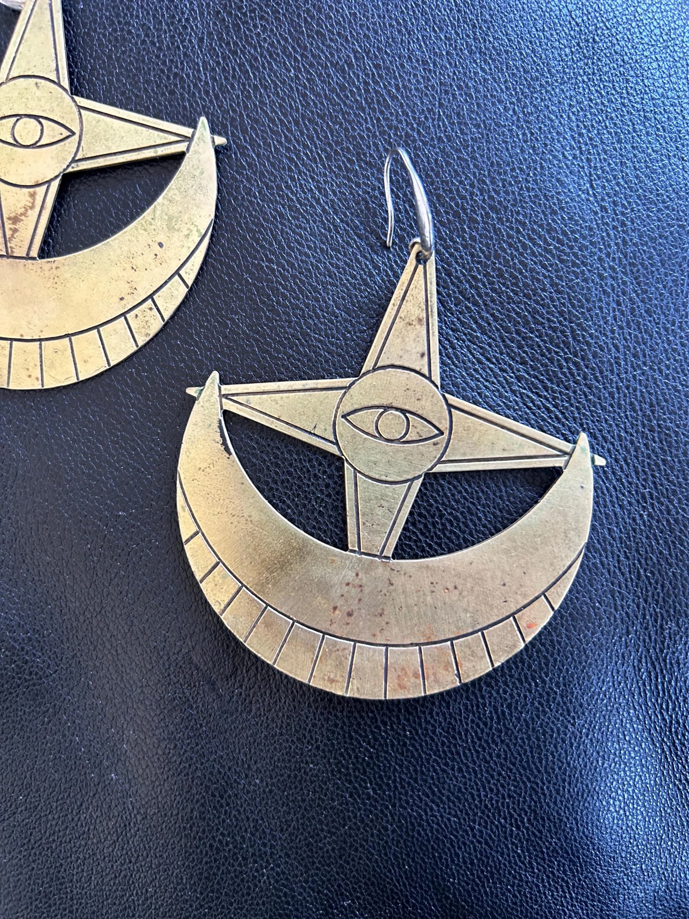 Handmade Brass Evil Eye Earrings: Vintage Celestial Witchcraft Jewelry - image 4