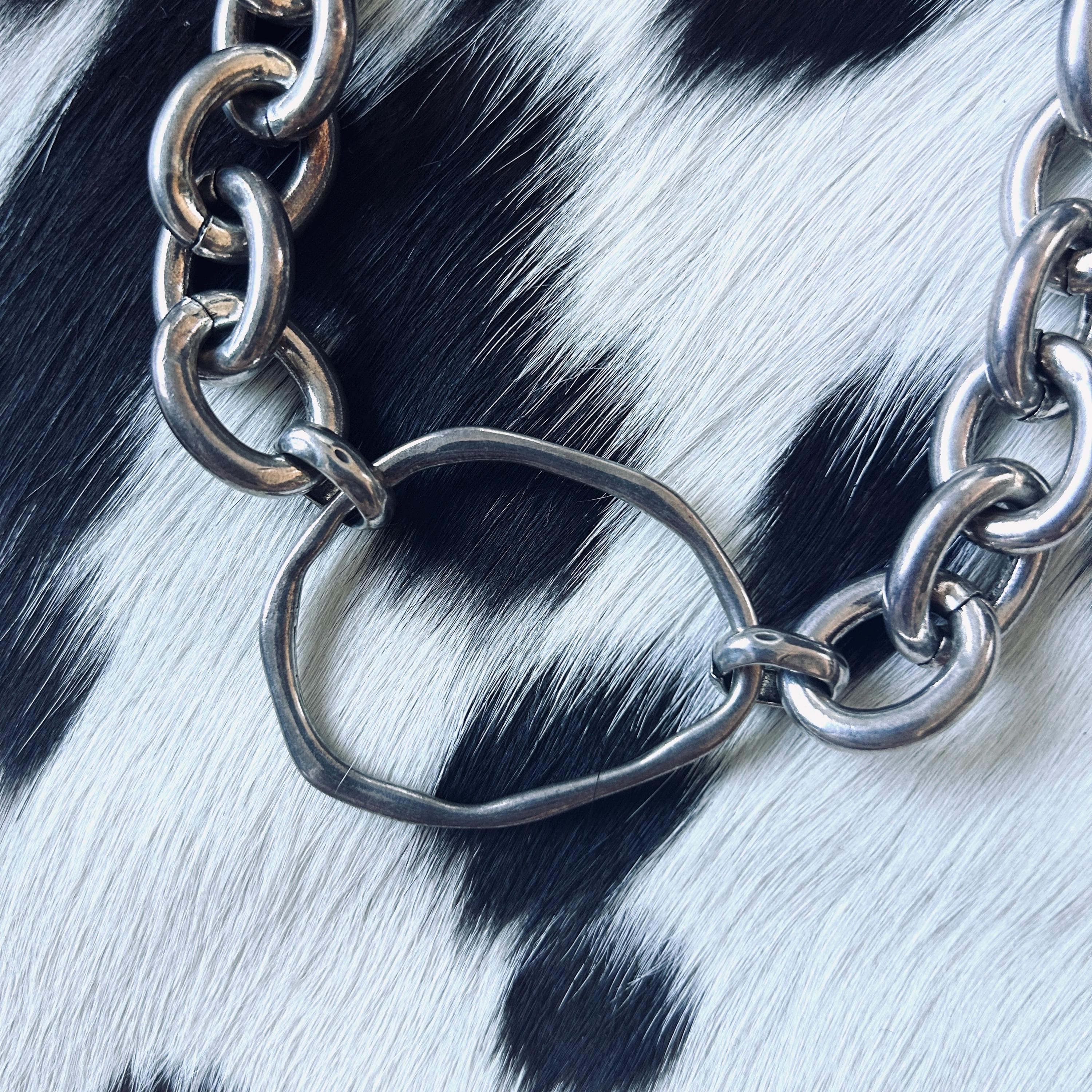 Huge chunky sterling silver plated chain necklace organic pendant - image 4
