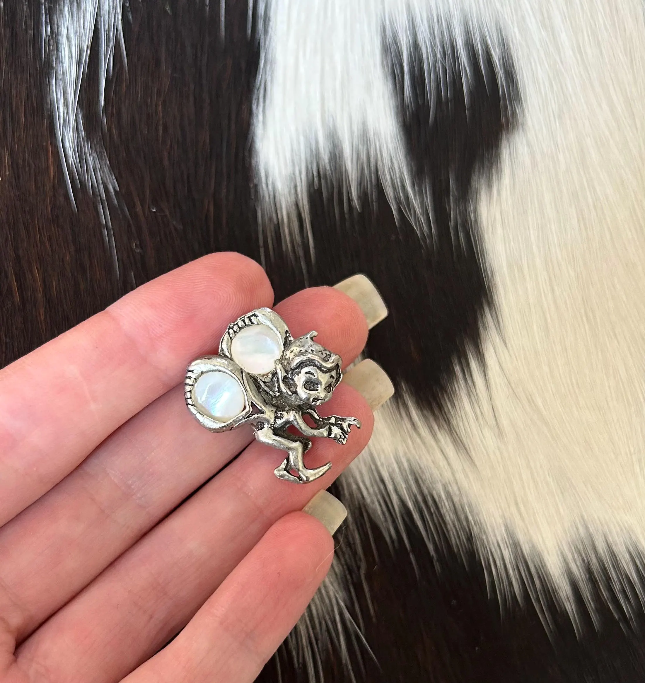 Vintage Cyra sterling silver fairy pixie Brooch mother of pearl wings