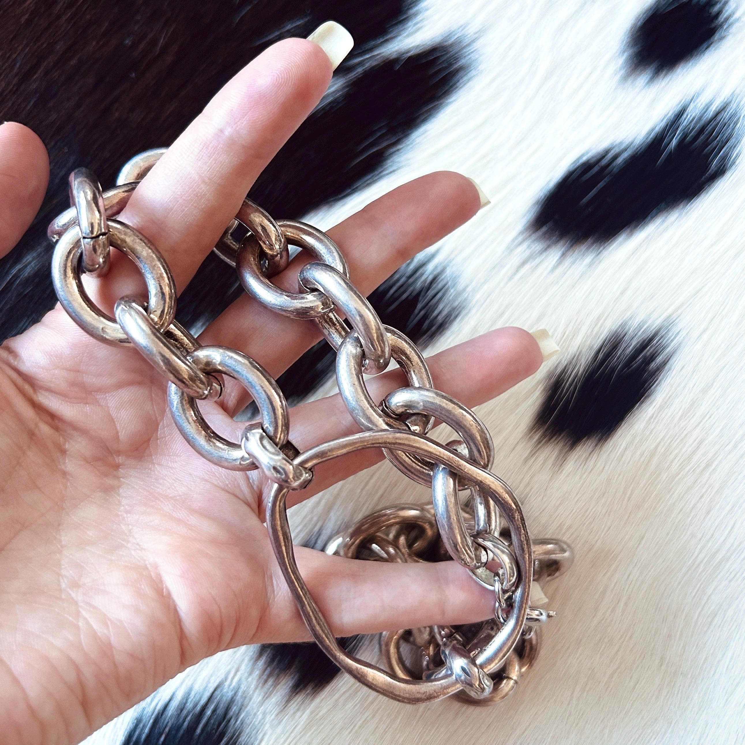 Huge chunky sterling silver plated chain necklace organic pendant - image 2