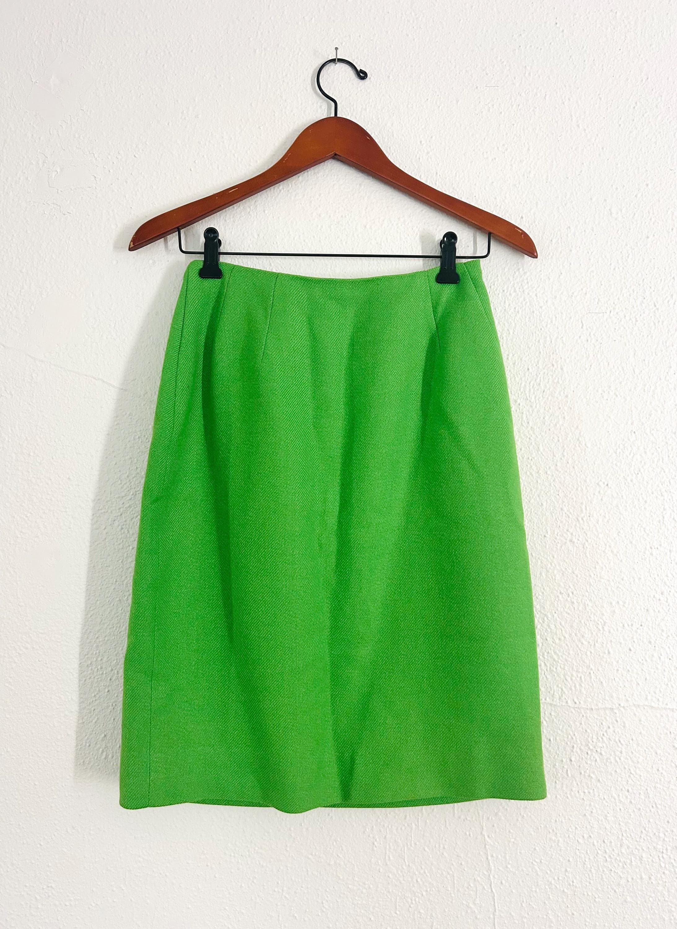 Vintage 60s mod lime green skirt wool blend suit