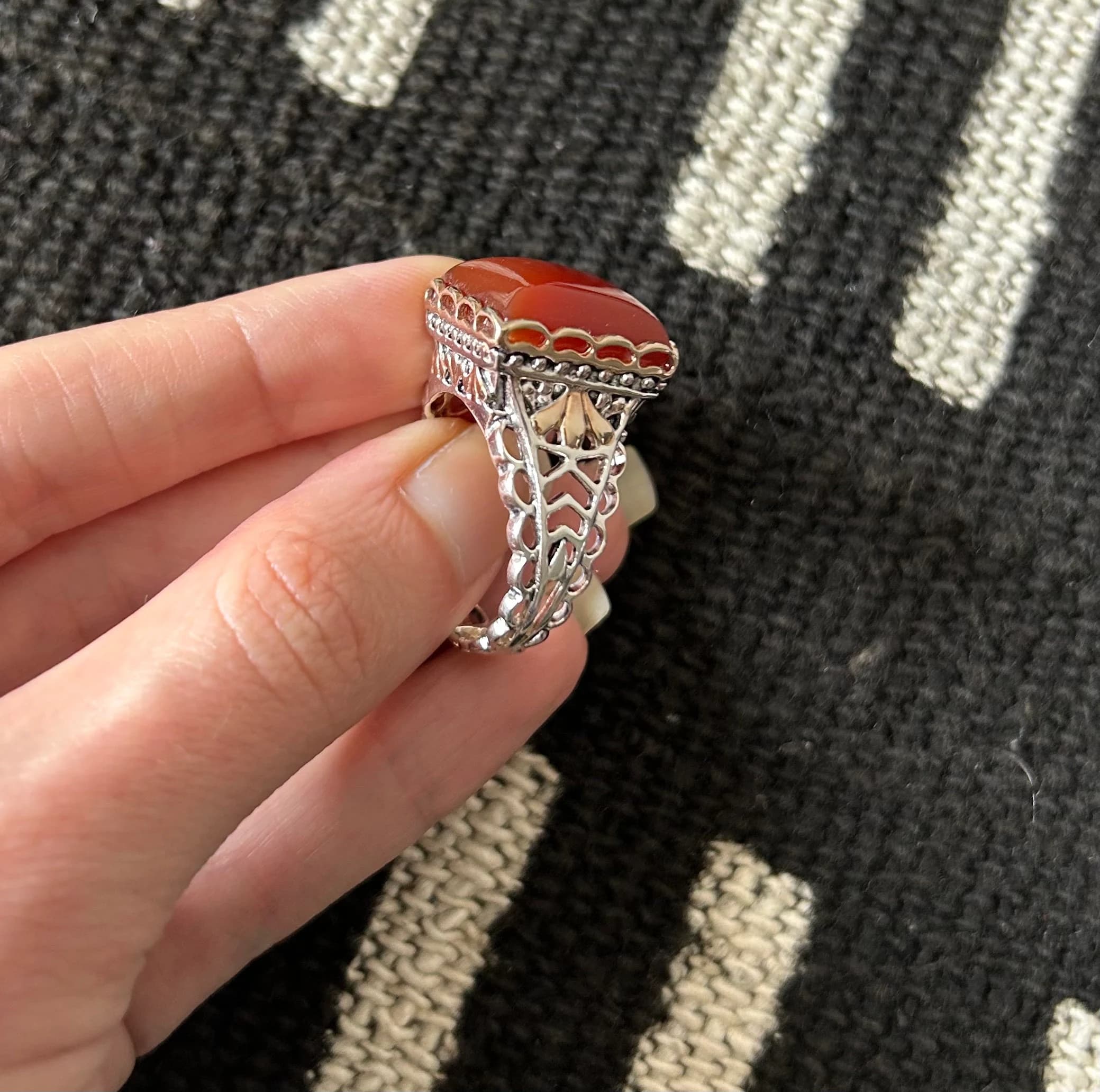 Sterling Silver Carnelian Ring: Renaissance Medieval Filigree Statement - image 3