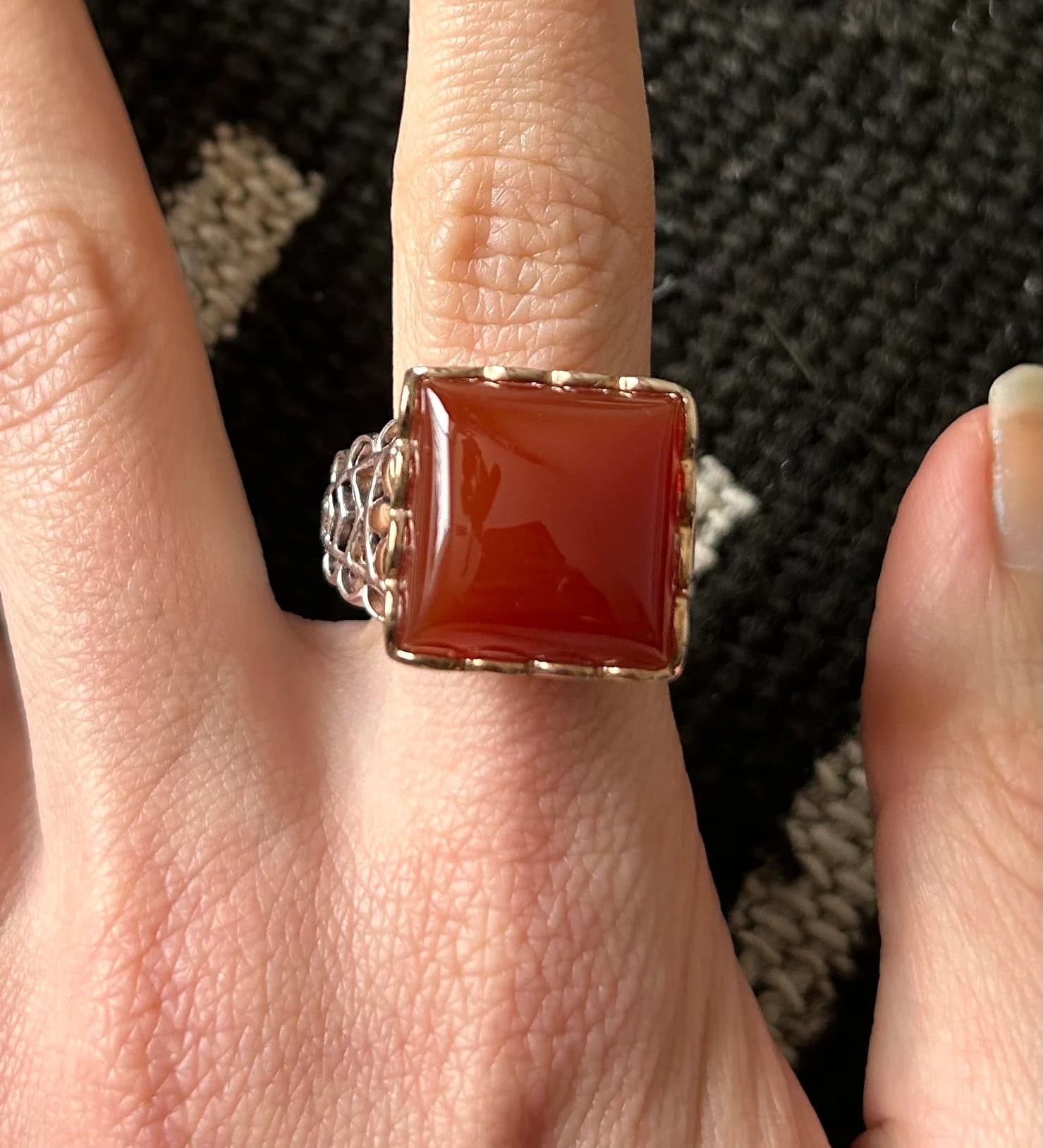 Sterling Silver Carnelian Ring: Renaissance Medieval Filigree Statement - image 2