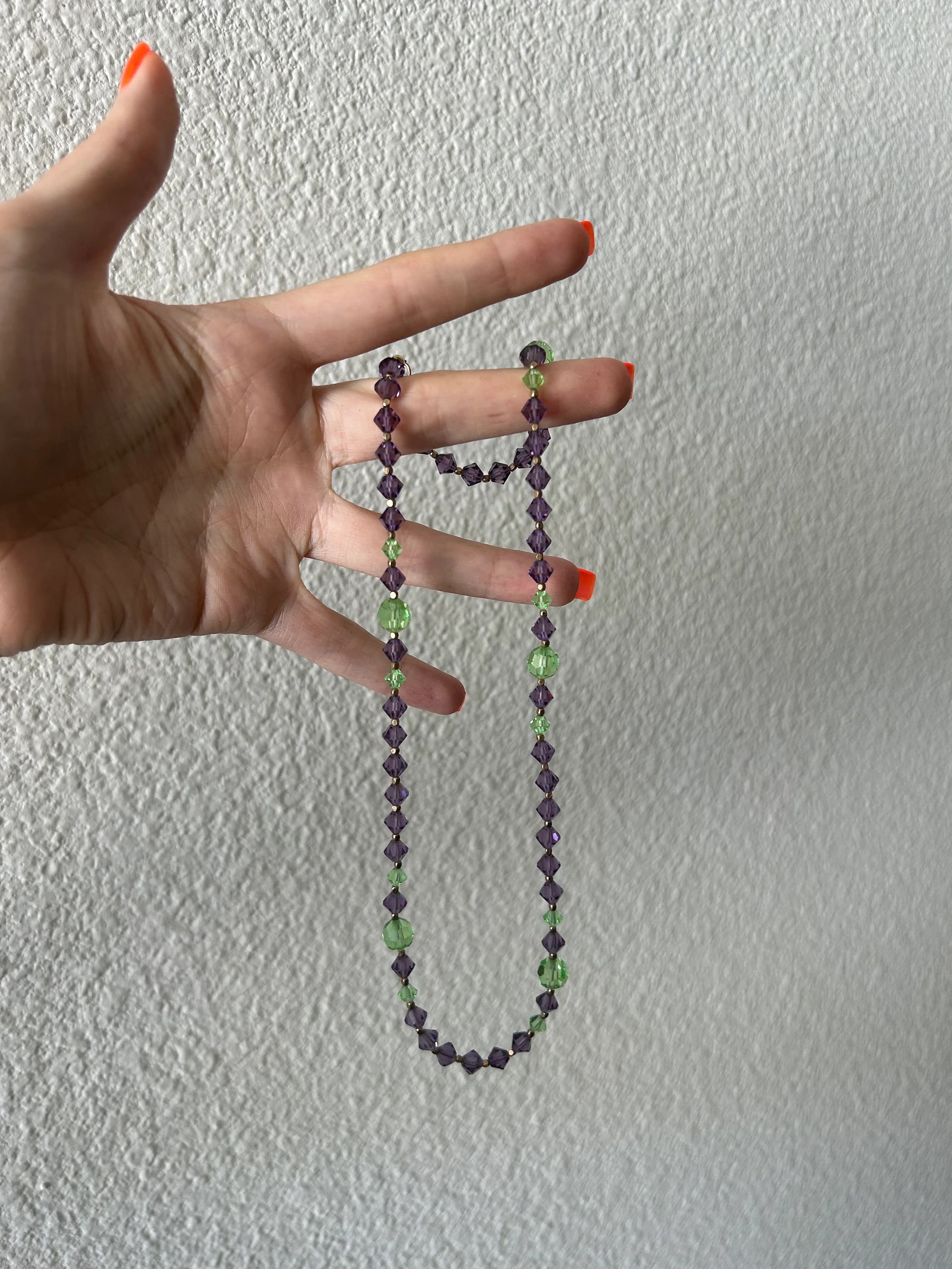 Vintage 1930s Art Deco Crystal Necklace: Purple & Green Swarovski, 18" - image 3