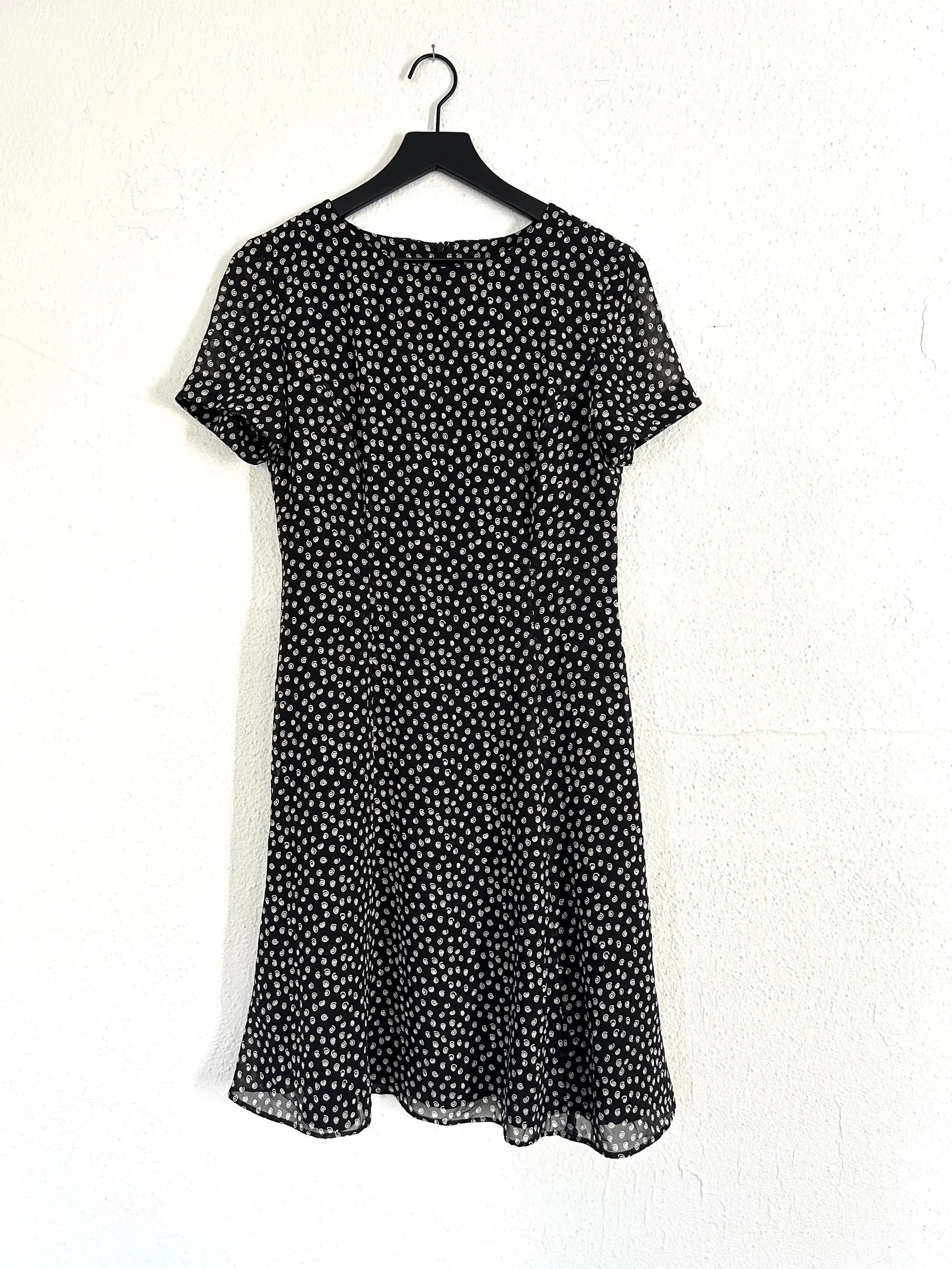 Vintage 90s designer minimalist mini dress black with white abstract spiral pattern - image 4