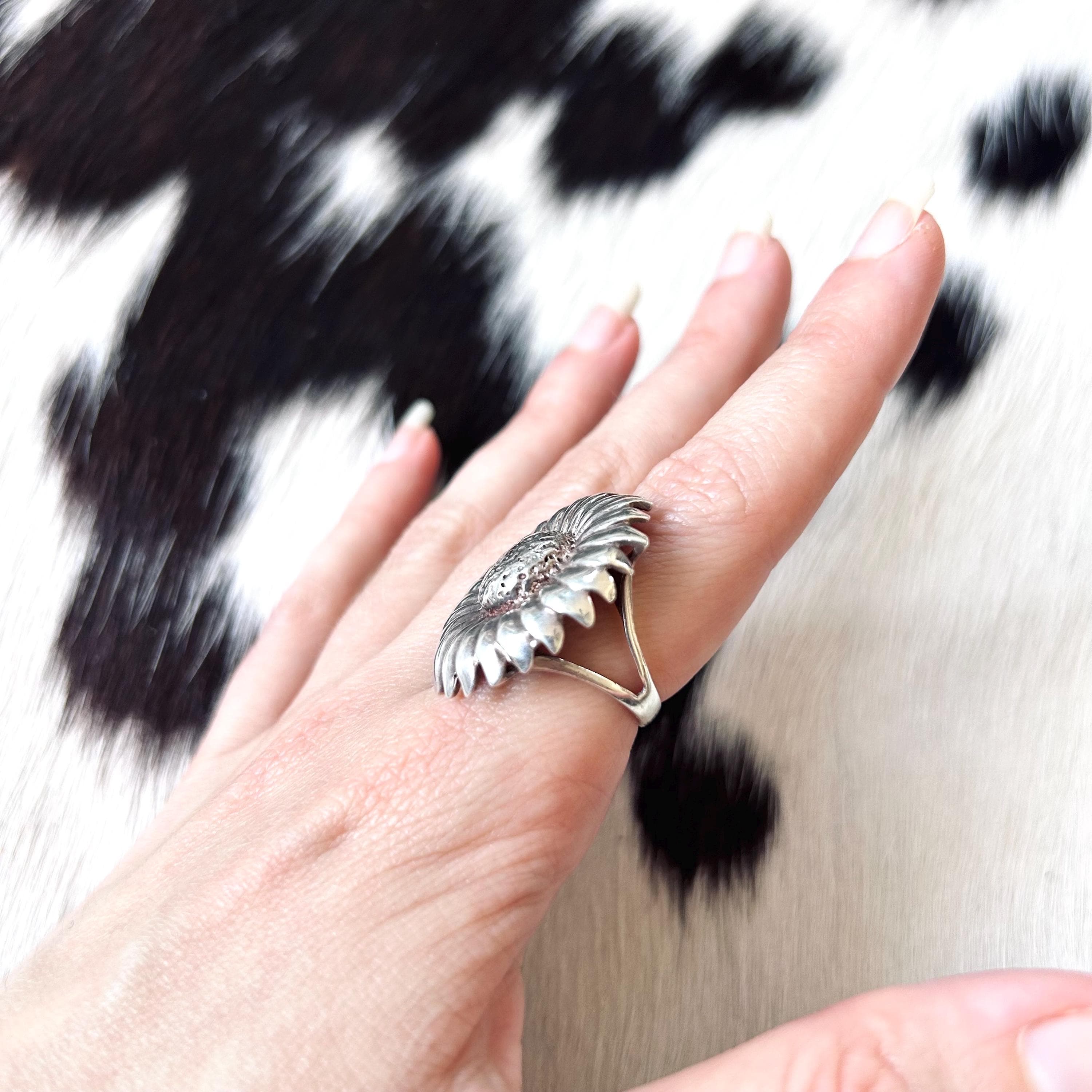 Vintage sterling silver daisy ring chunky large size 7 flower statement 90s Y2K - image 2