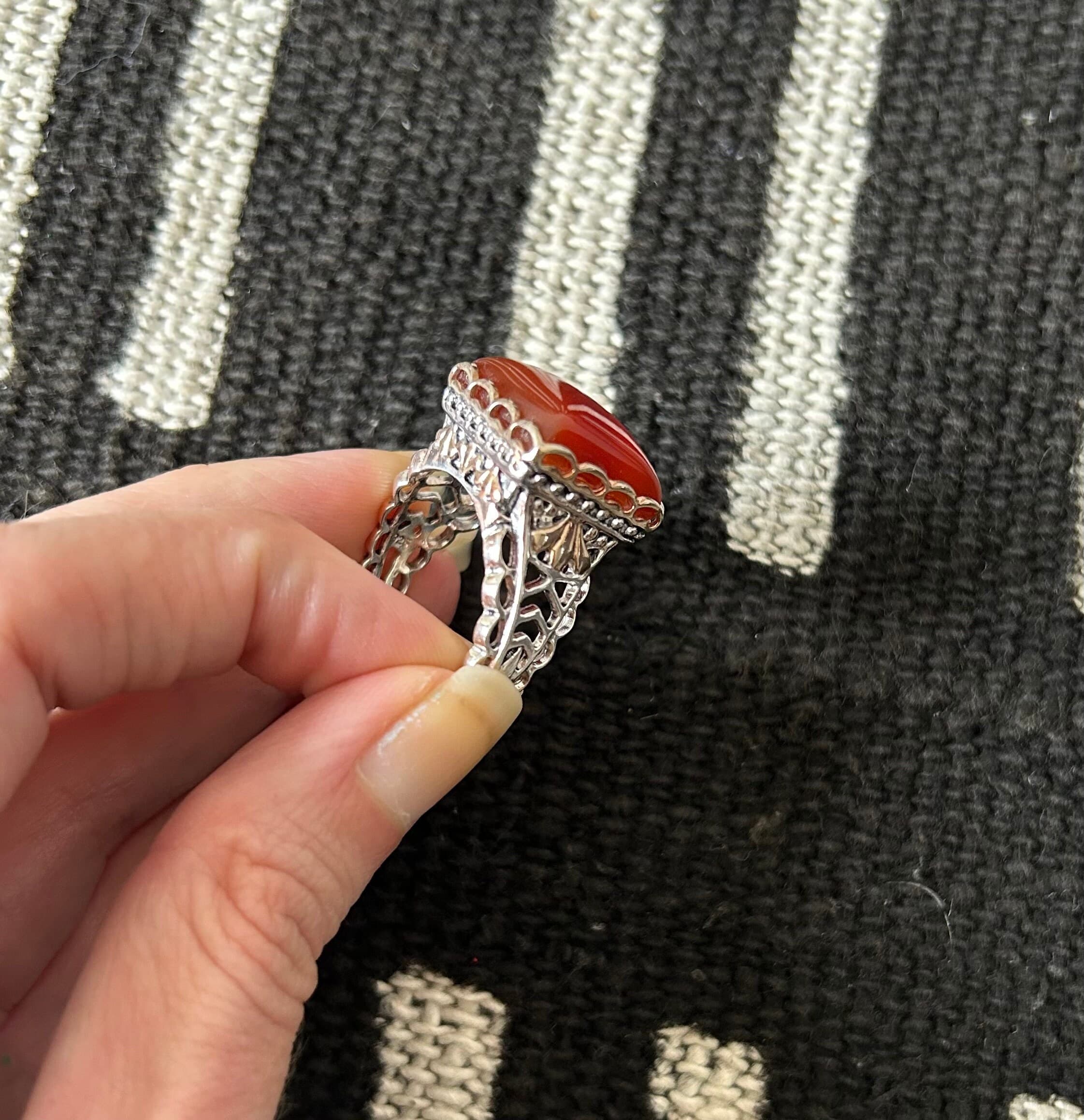 Sterling Silver Carnelian Ring: Renaissance Medieval Filigree Statement - image 5