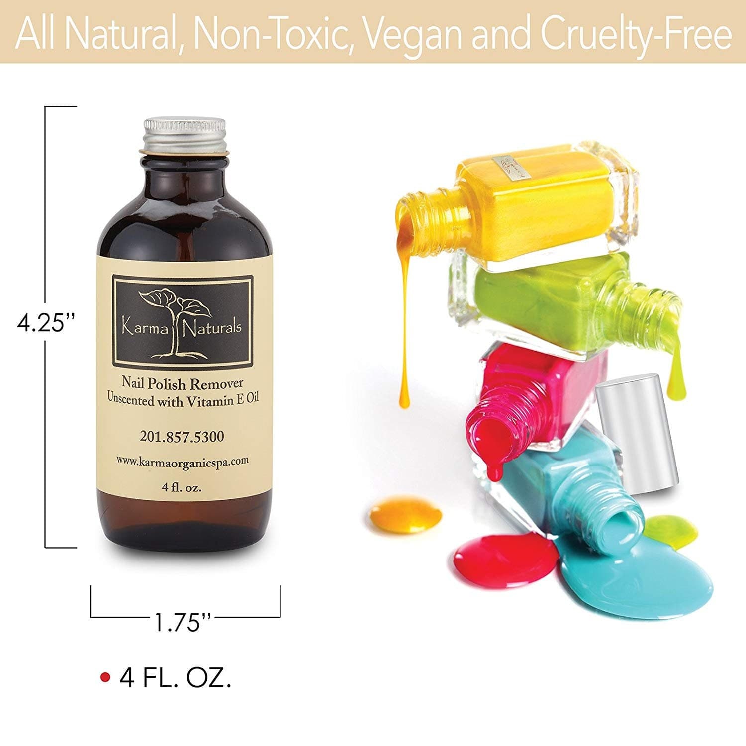 Natural Nail Polish Remover – Unscented, Vegan, Strengthener (4 fl. Oz) - image 5