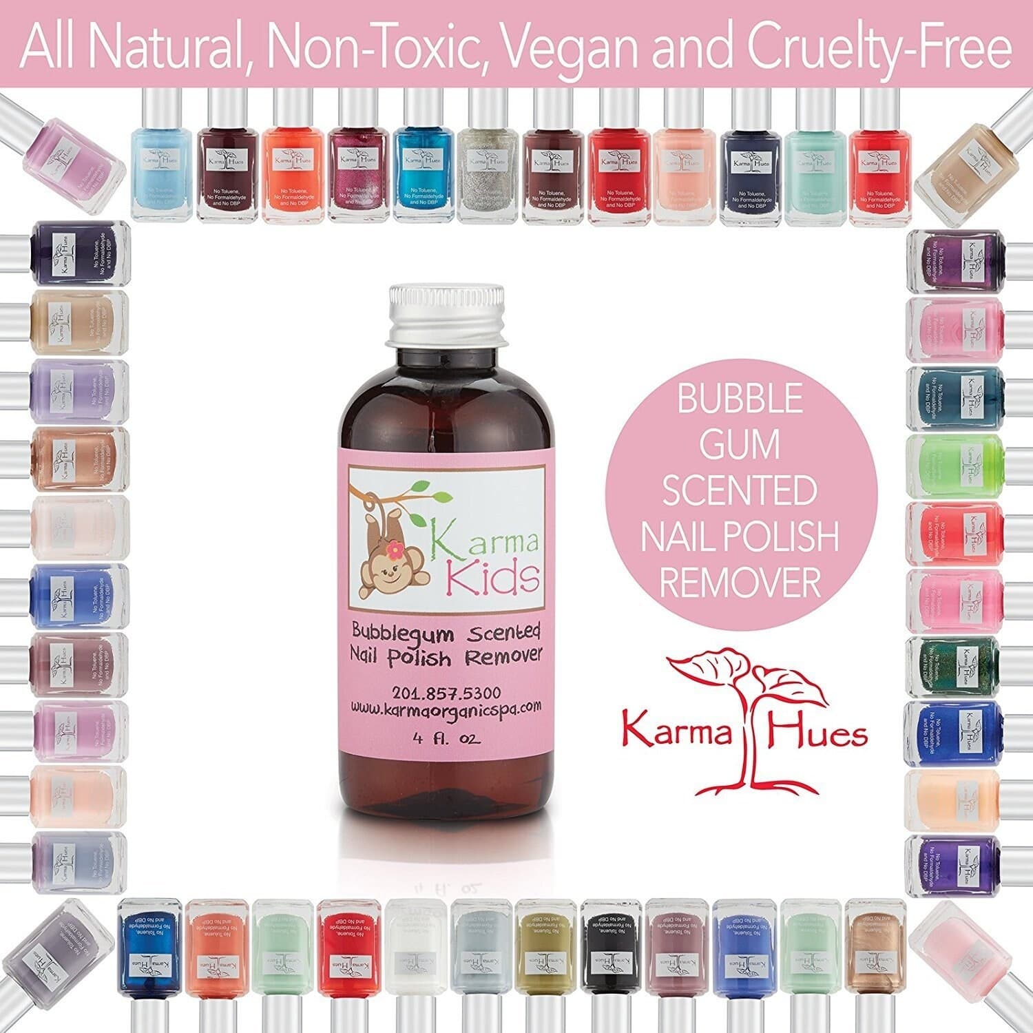 Karma Organic's Natural Kids Nail Polish Remover Bubblegum Scented Non Toxic Vegan, Cruelty Free Your Love choice Nails Strengthener 4 flOz. - image 3