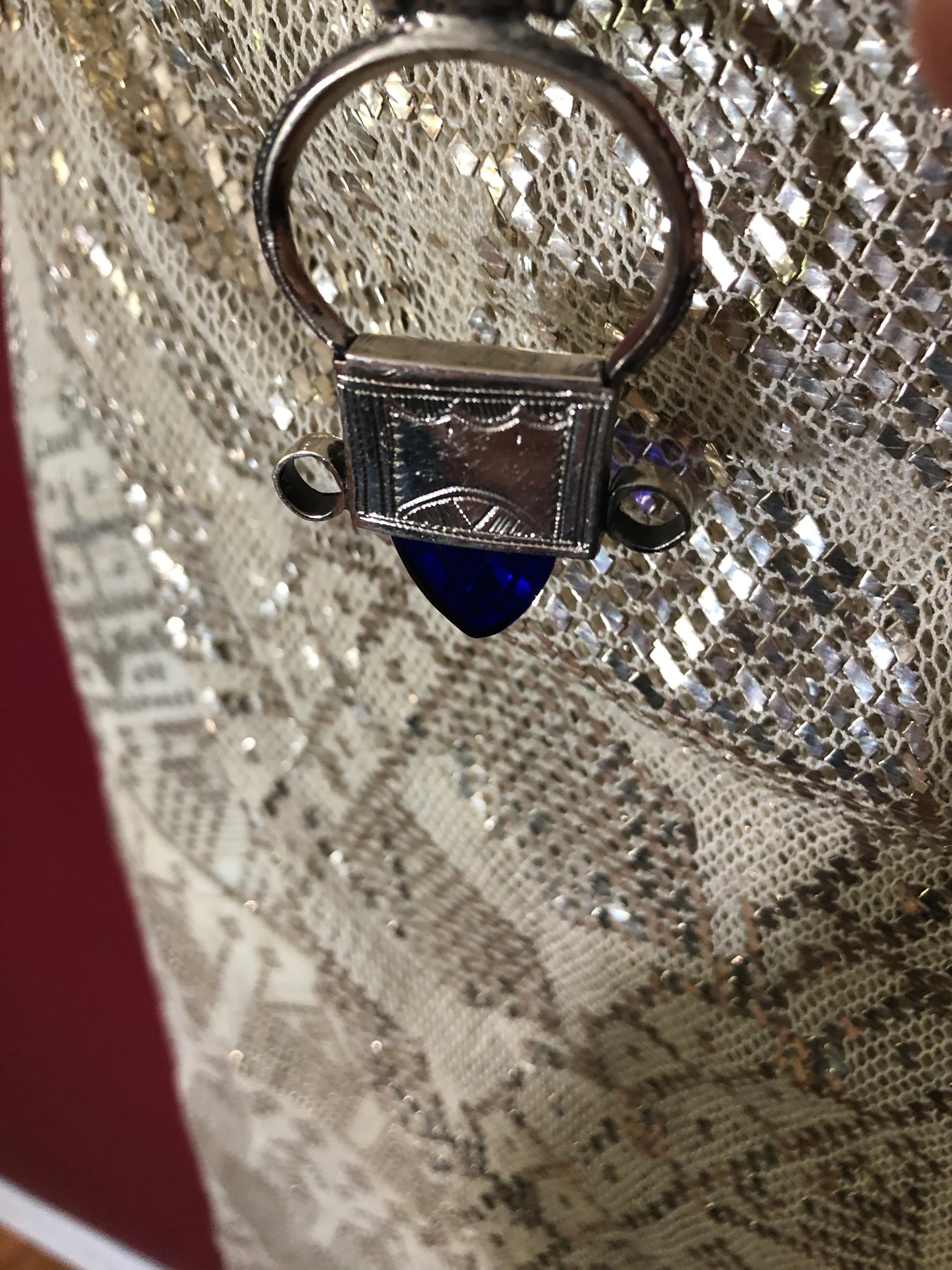Large Blue Ingal Tuareg Silver Necklace Hand engraved on leather braided rope   with MATCHING earrings  Amazigh - image 5