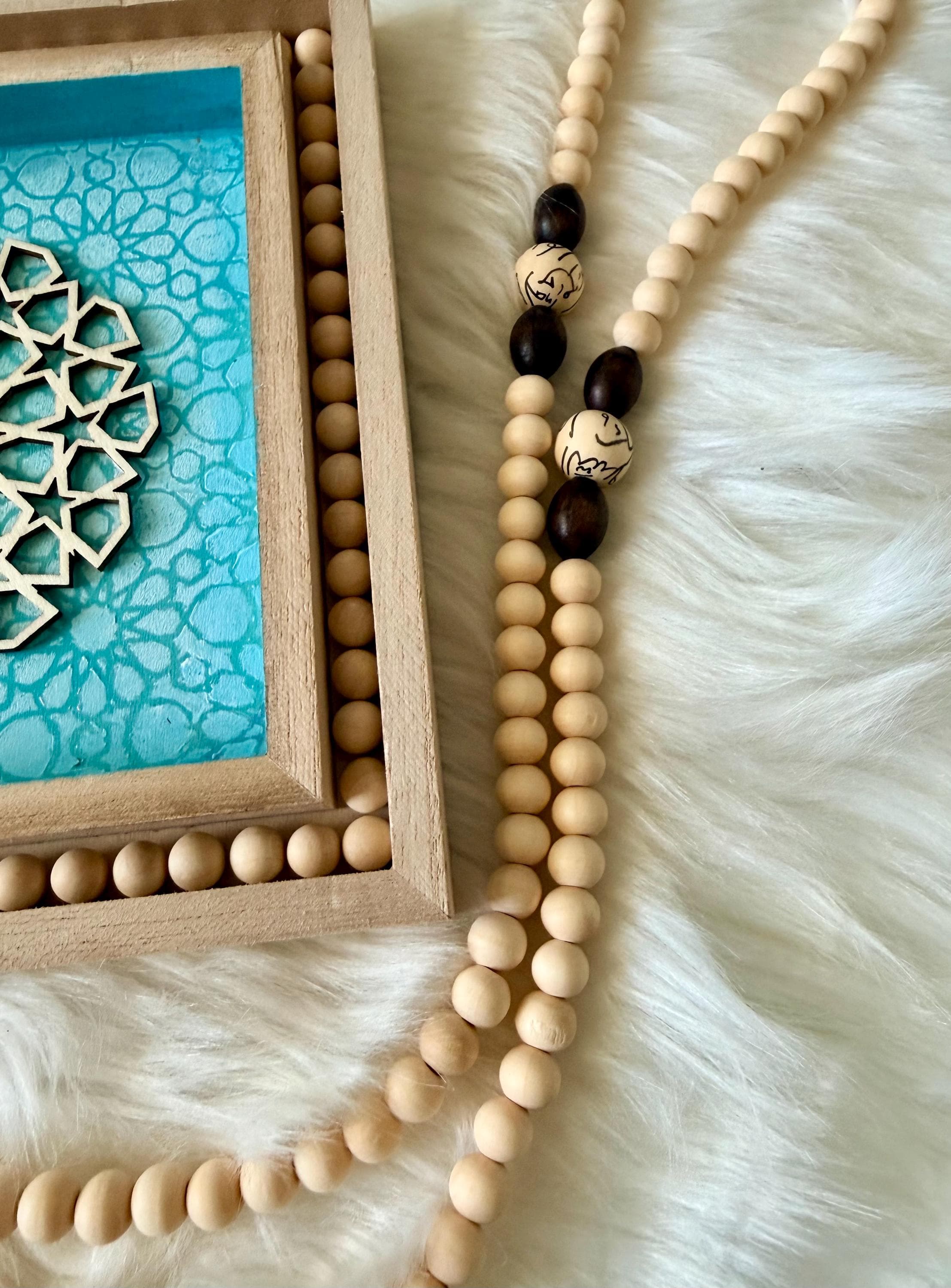 Handmade Wooden Tasbih, Islamic Prayer Beads with Calligraphy - image 4