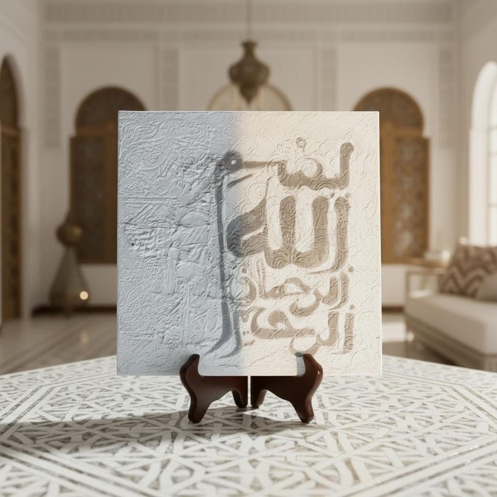 Bismillah Islamic Wall Art | Textured Arabic Calligraphy Canvas, Neutral Modern Islamic Decor - image 3
