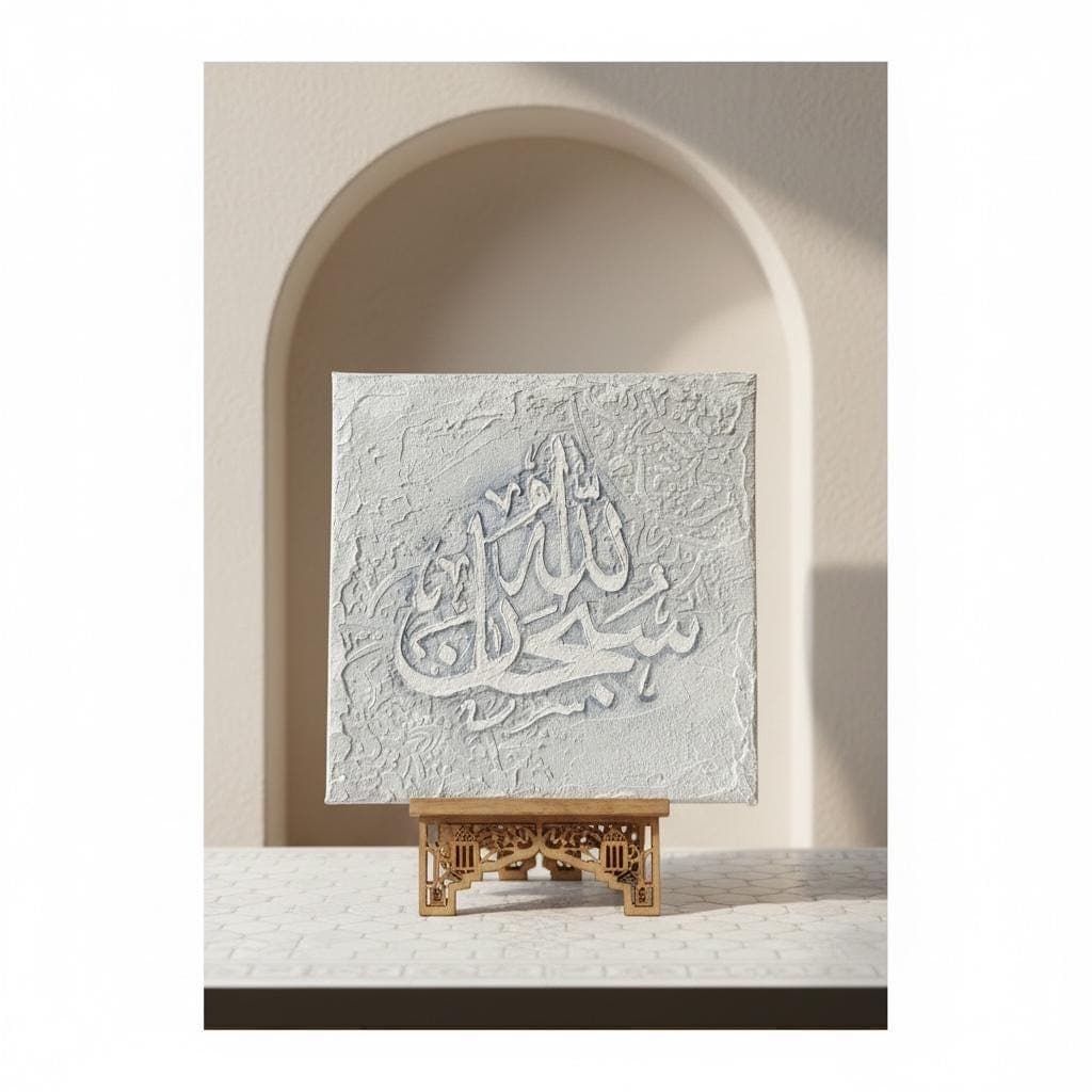 SubhanAllah Islamic Wall Art | Textured Arabic Calligraphy Canvas, Neutral Modern Islamic Decor