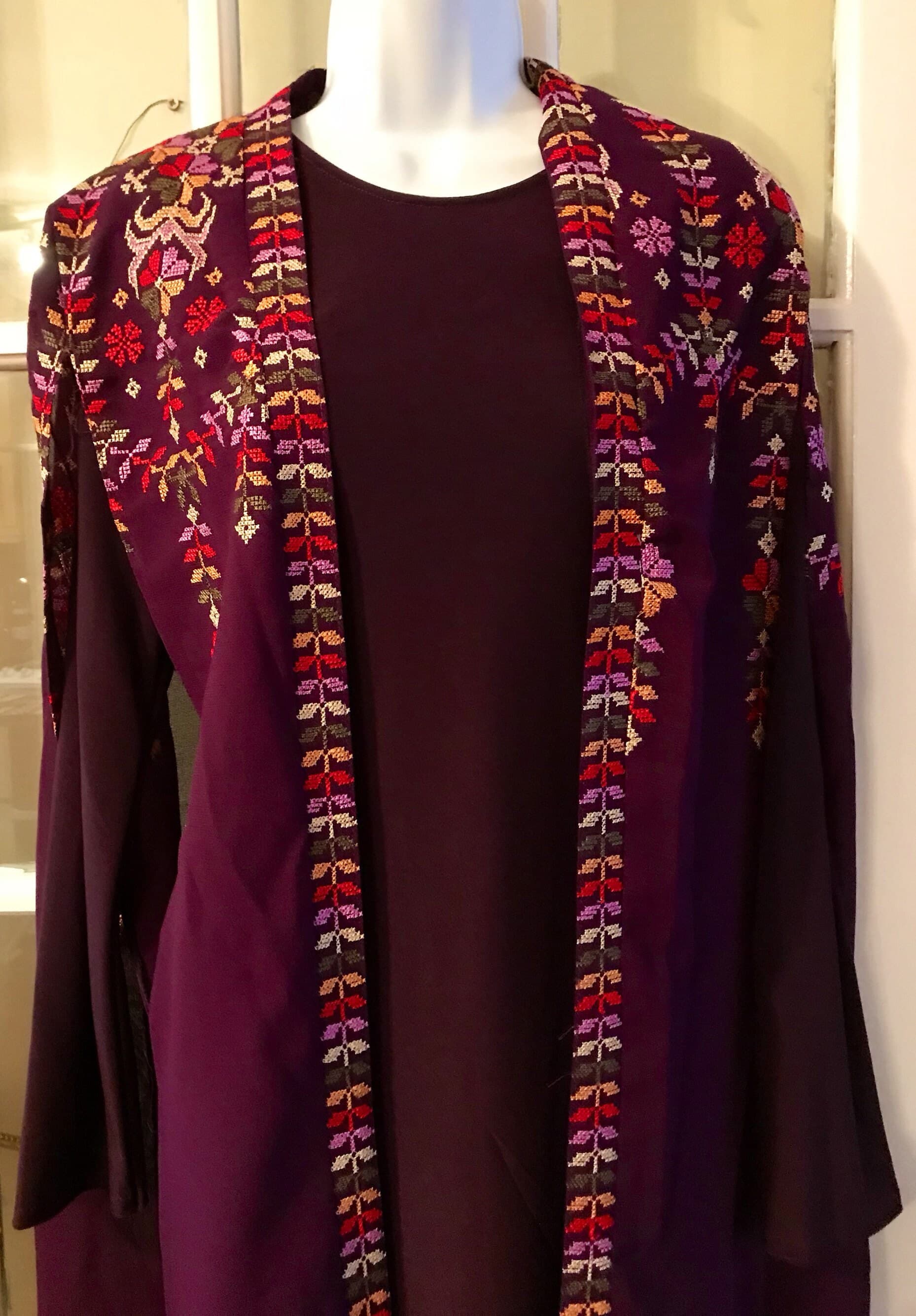 Short purple dress and cape with colourful Embroidery / cross stitch - image 5